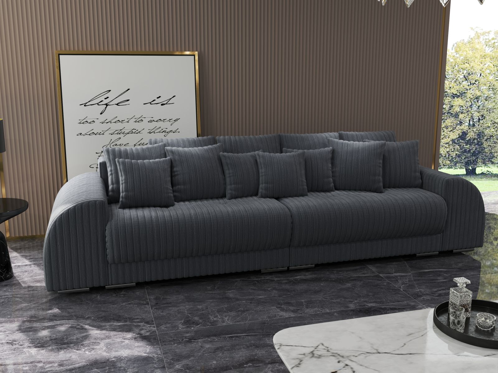 Canapea extensibilă dumonde cu 2 lăzi de depozitare si sezut confortabil din spuma high-density, Verona Ambience Grey 310x100 cm