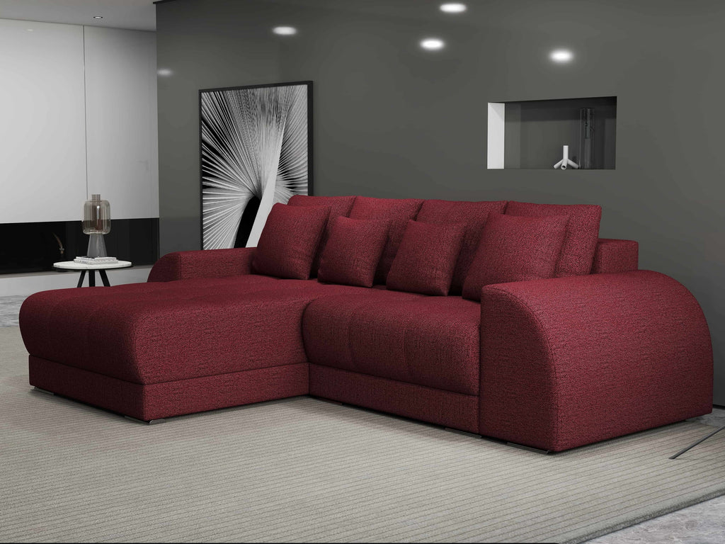 Colțar extensibil dumonde cu ladă de depozitare si sezut confortabil din spuma high-density, Verona Enjoy Rosu 290x185 cm