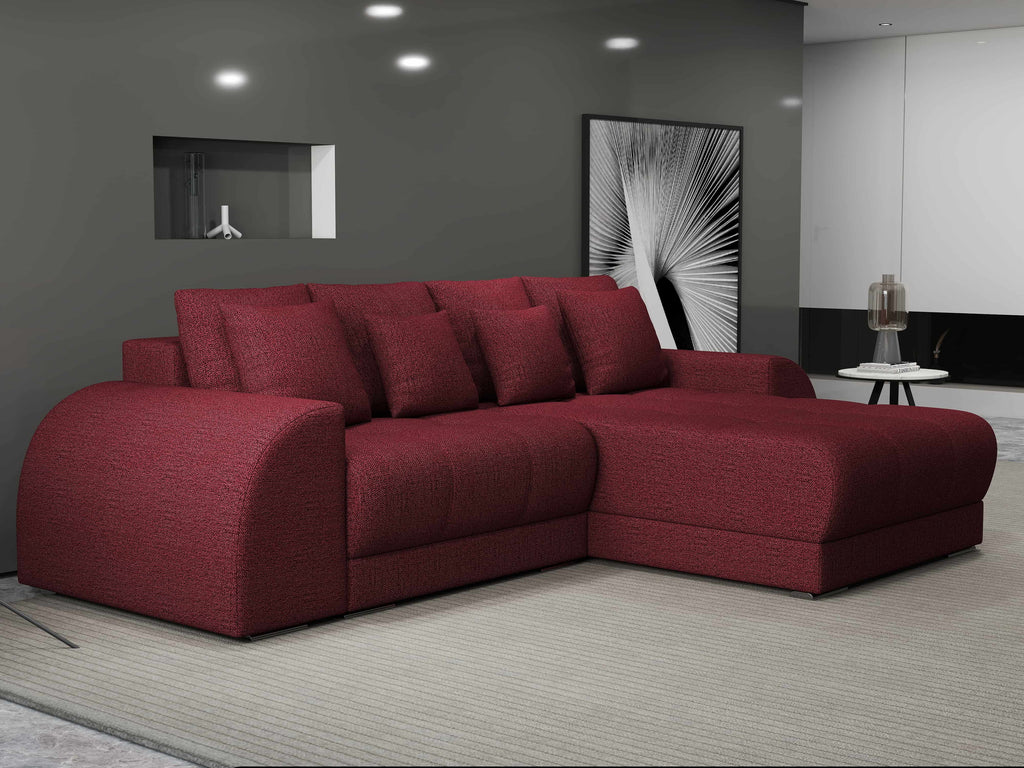 Colțar extensibil dumonde cu ladă de depozitare si sezut confortabil din spuma high-density, Verona Enjoy Rosu II 290x185 cm