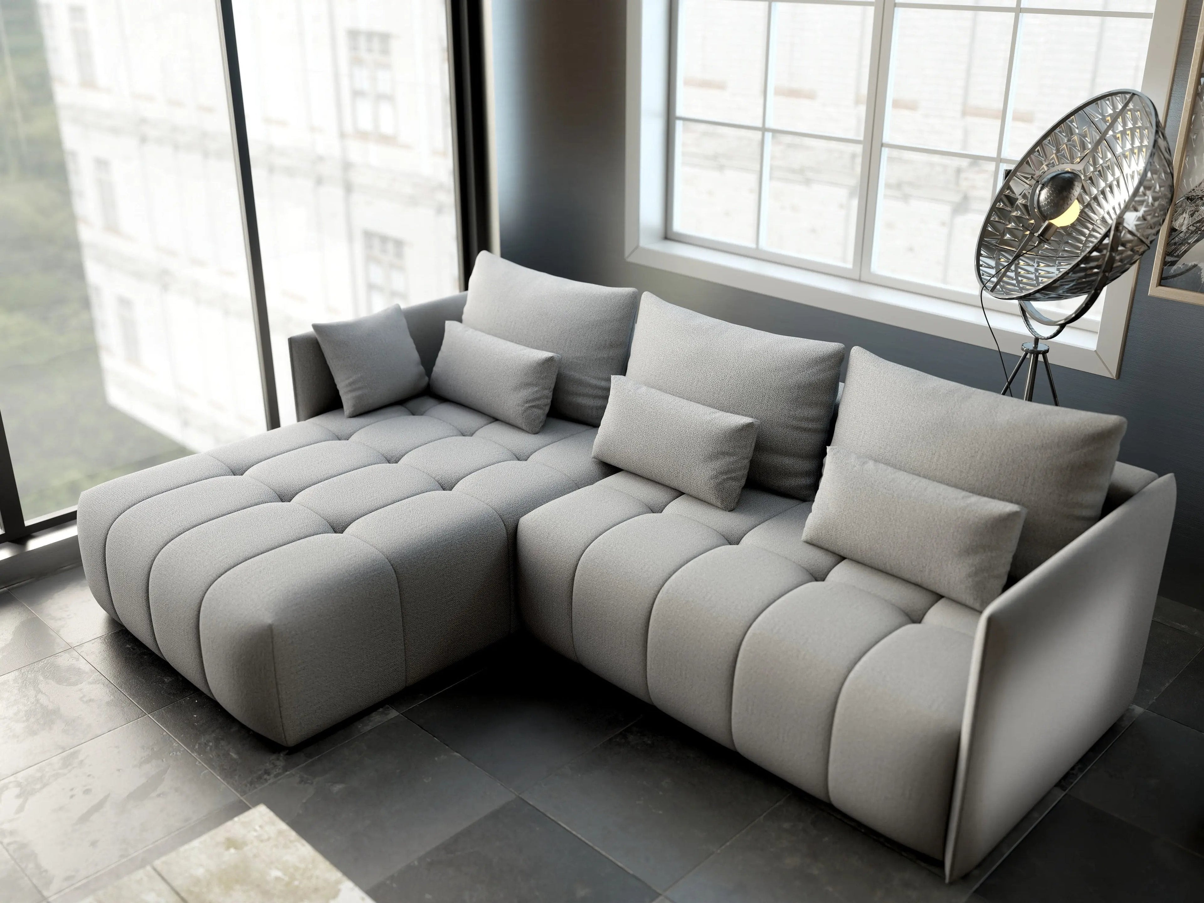 Colțar extensibil dumonde cu ladă de depozitare si sezut confortabil din spuma high-density, Malta Enjoy Silver 235x185 cm