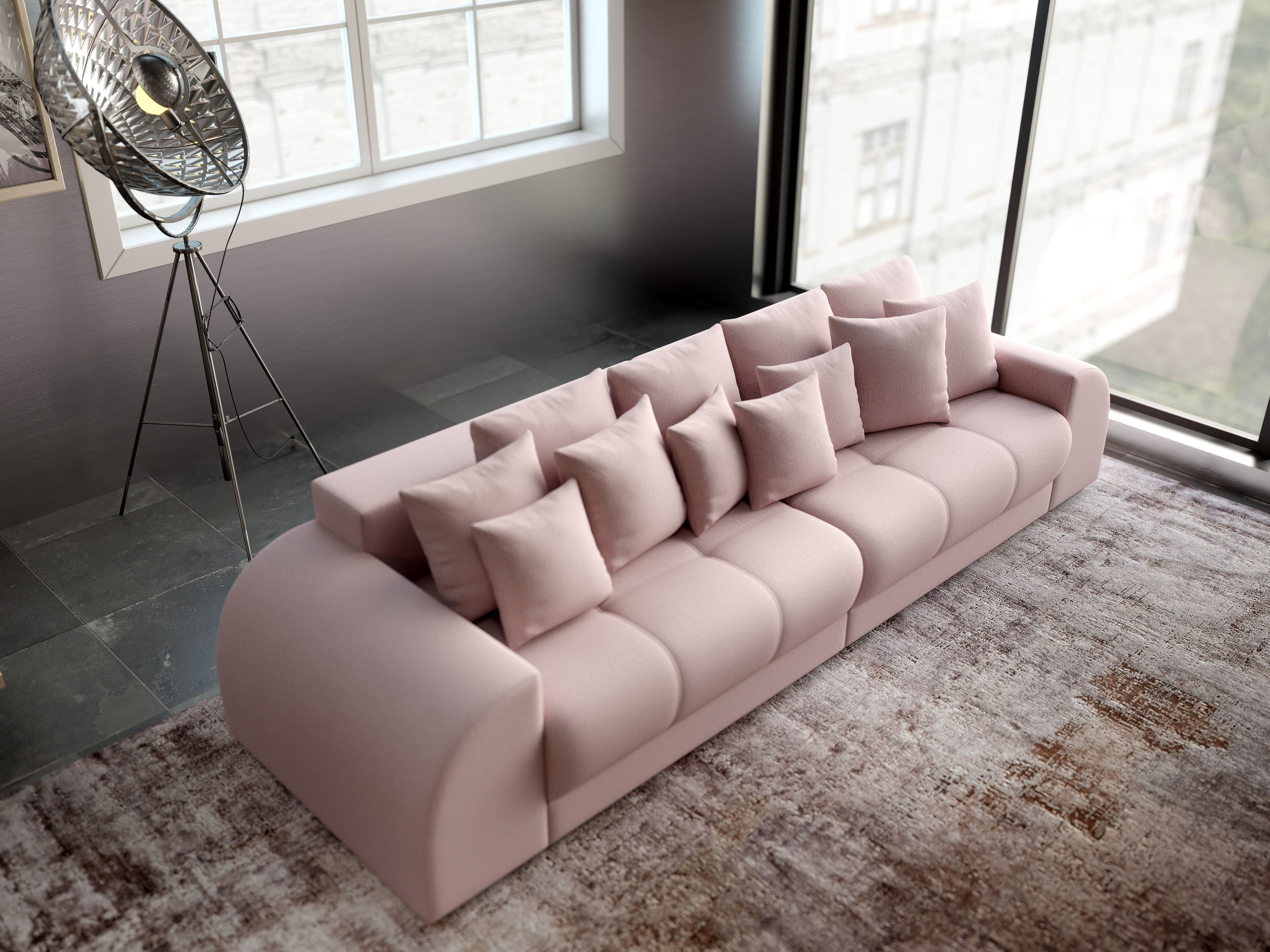 Canapea extensibilă dumonde cu 2 lăzi de depozitare si sezut confortabil din spuma high-density, Verona Enjoy Flamingo 310x100 cm