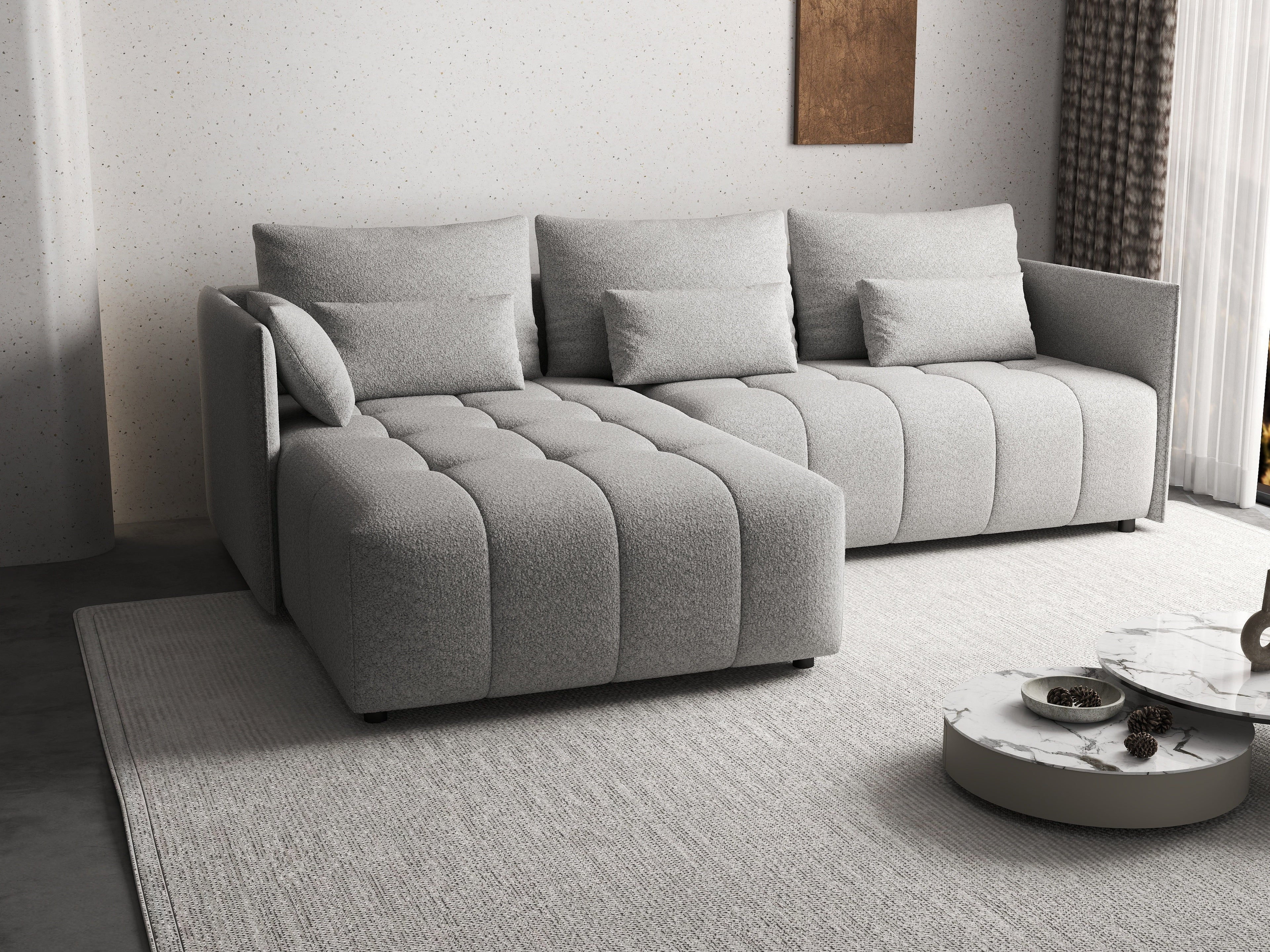 Colțar extensibil dumonde cu ladă de depozitare si sezut confortabil din spuma high-density, Malta Euphoria Dove II 235x185 cm