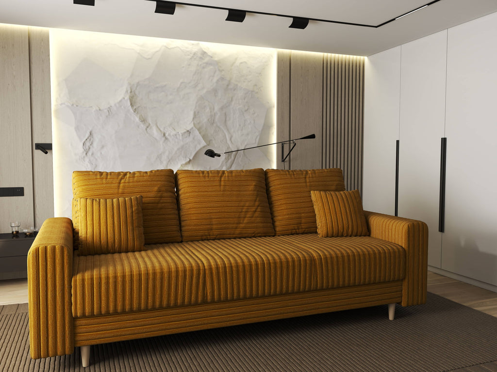Canapea extensibilă dumonde cu ladă de depozitare si sezut confortabil din spuma high-density, Kronos Ambience Mustar 210x100 cm