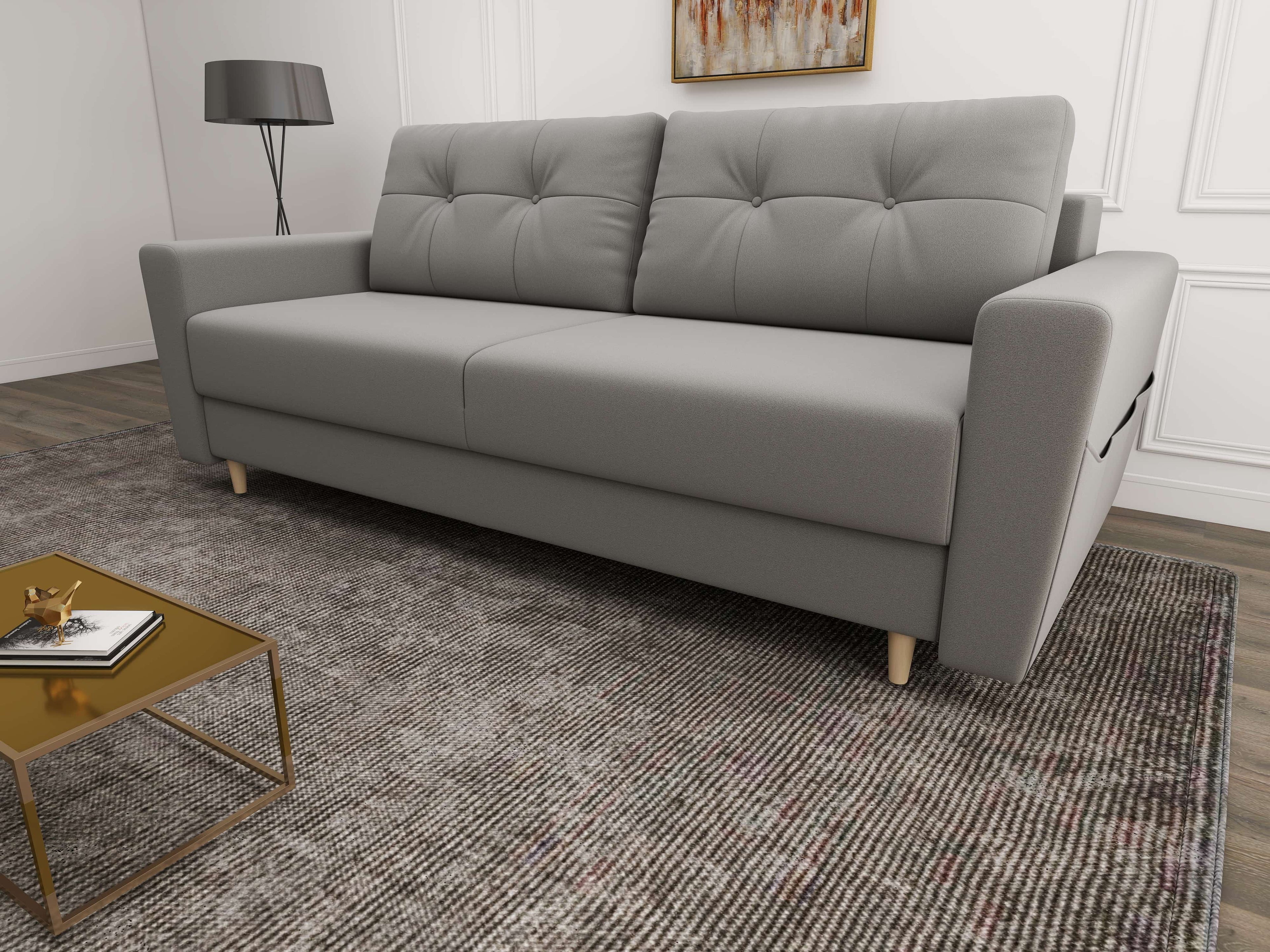 Canapea extensibilă dumonde cu ladă de depozitare si sezut confortabil din spuma high-density, Summer Royal Gri 225x100 cm