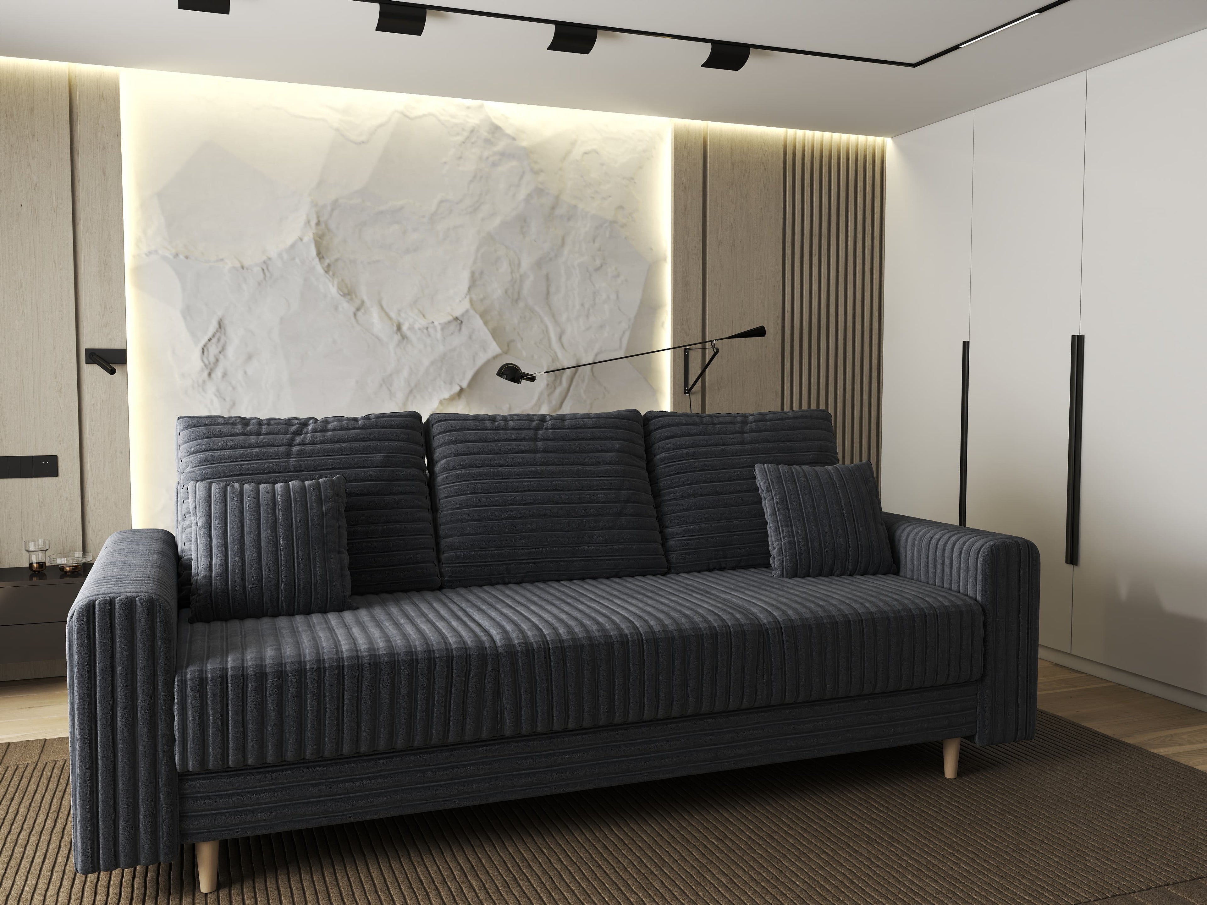 Canapea extensibilă dumonde cu ladă de depozitare si sezut confortabil din spuma high-density, Kronos Ambience Gri 210x100 cm
