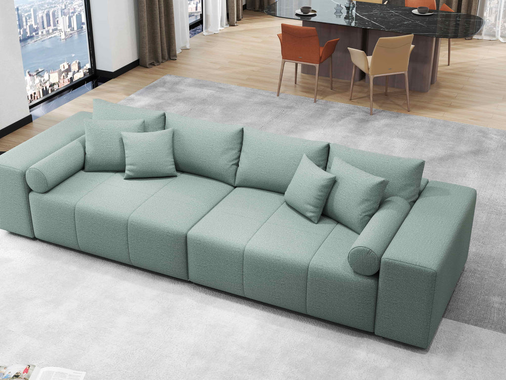 Canapea extensibilă dumonde cu ladă de depozitare si sezut confortabil din spuma high-density, Marbela Enjoy Mint XXL 295x100 cm
