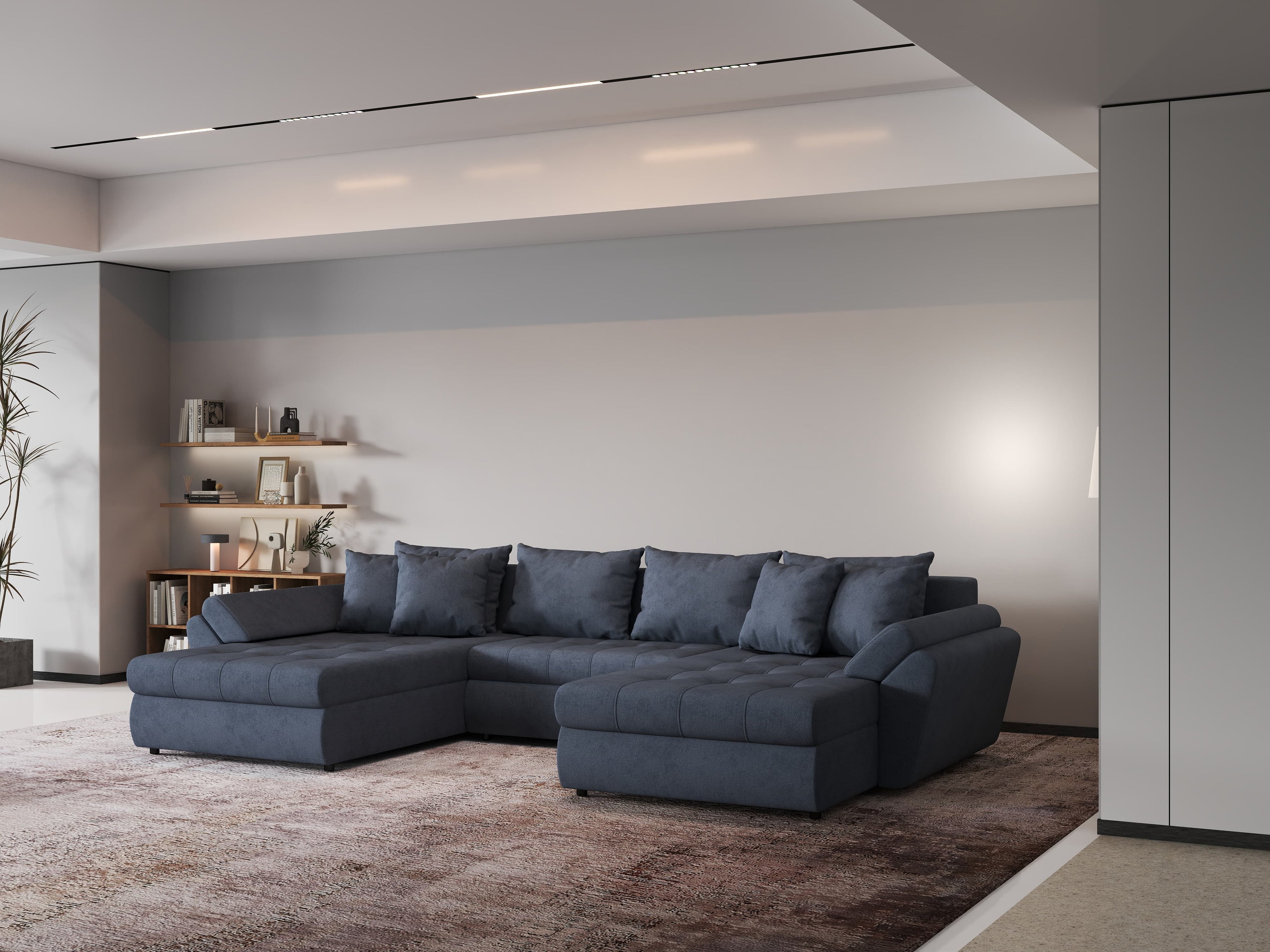 Colțar extensibil dumonde cu ladă de depozitare si sezut confortabil din spuma high-density, Loana U Enjoy Antracit 355x185 cm