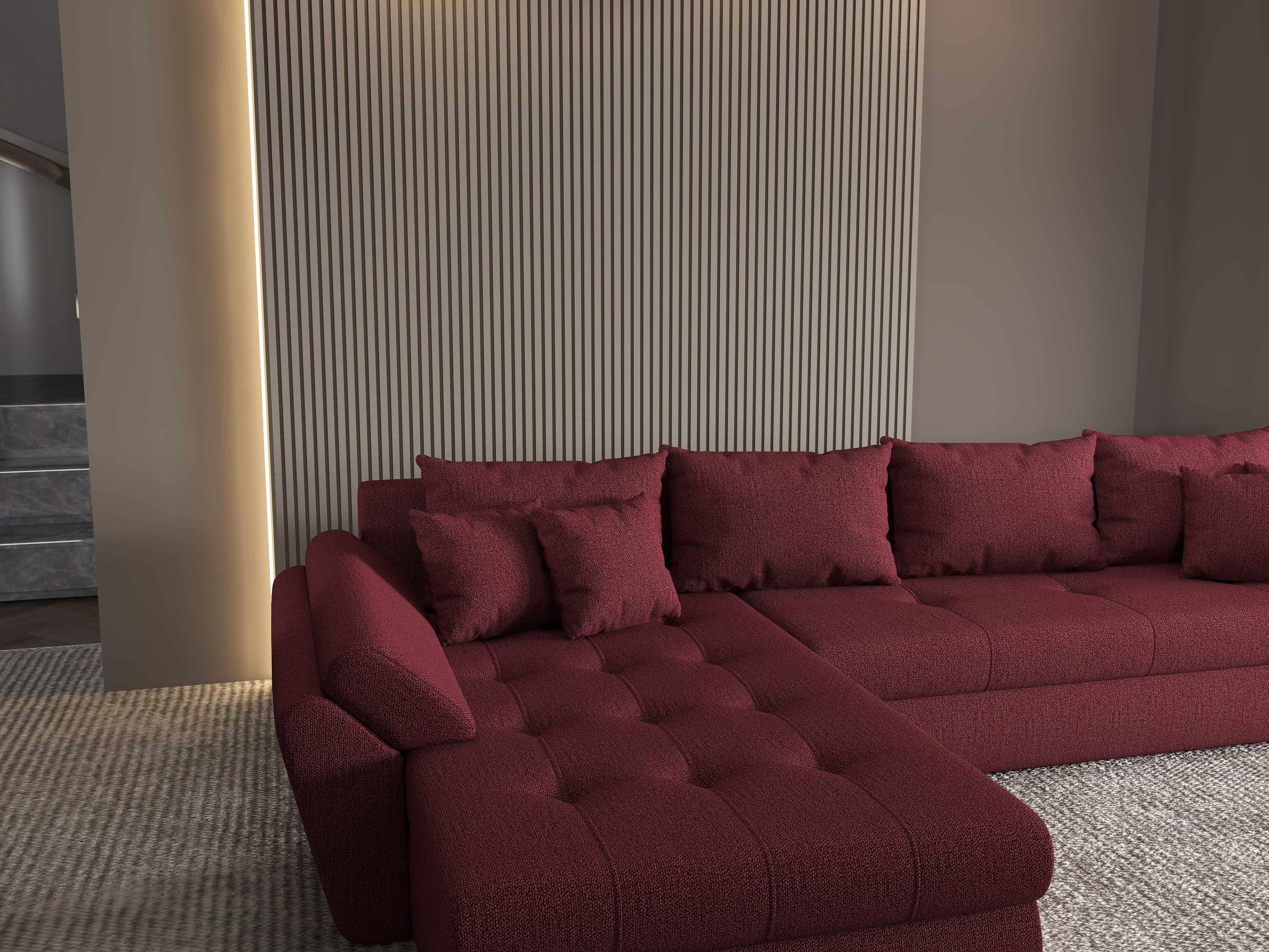 Colțar extensibil dumonde cu ladă de depozitare si sezut confortabil din spuma high-density, Loana XL Enjoy Winery 335x185 cm