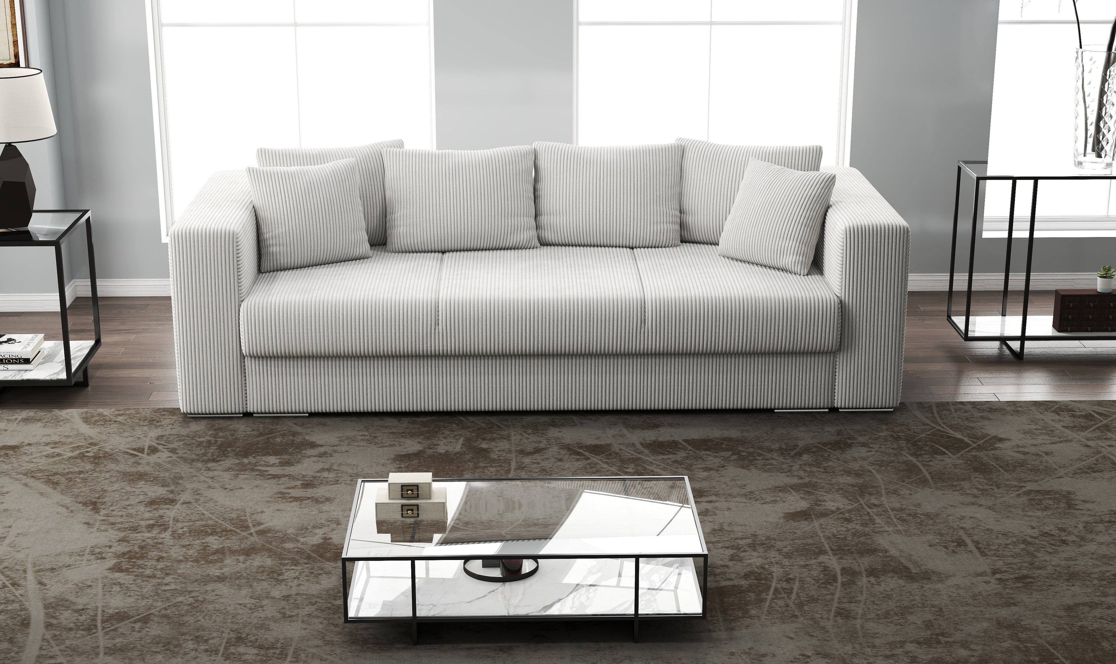 Canapea extensibilă dumonde cu ladă de depozitare si sezut confortabil din spuma high-density, Gloria Zoom Cream 240x100 cm