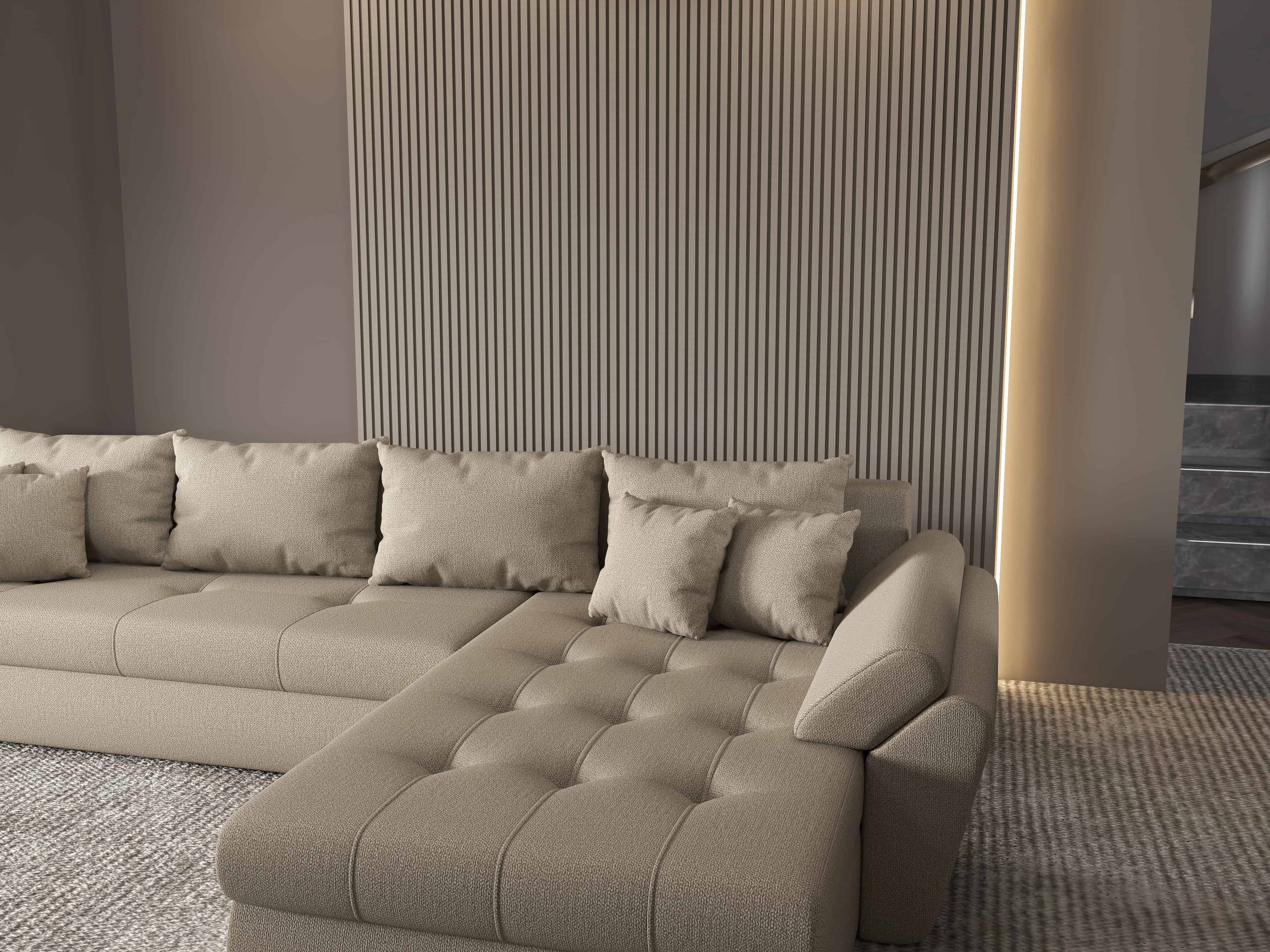 Colțar extensibil dumonde cu ladă de depozitare si sezut confortabil din spuma high-density, Loana XL Enjoy Camel II 335x185 cm