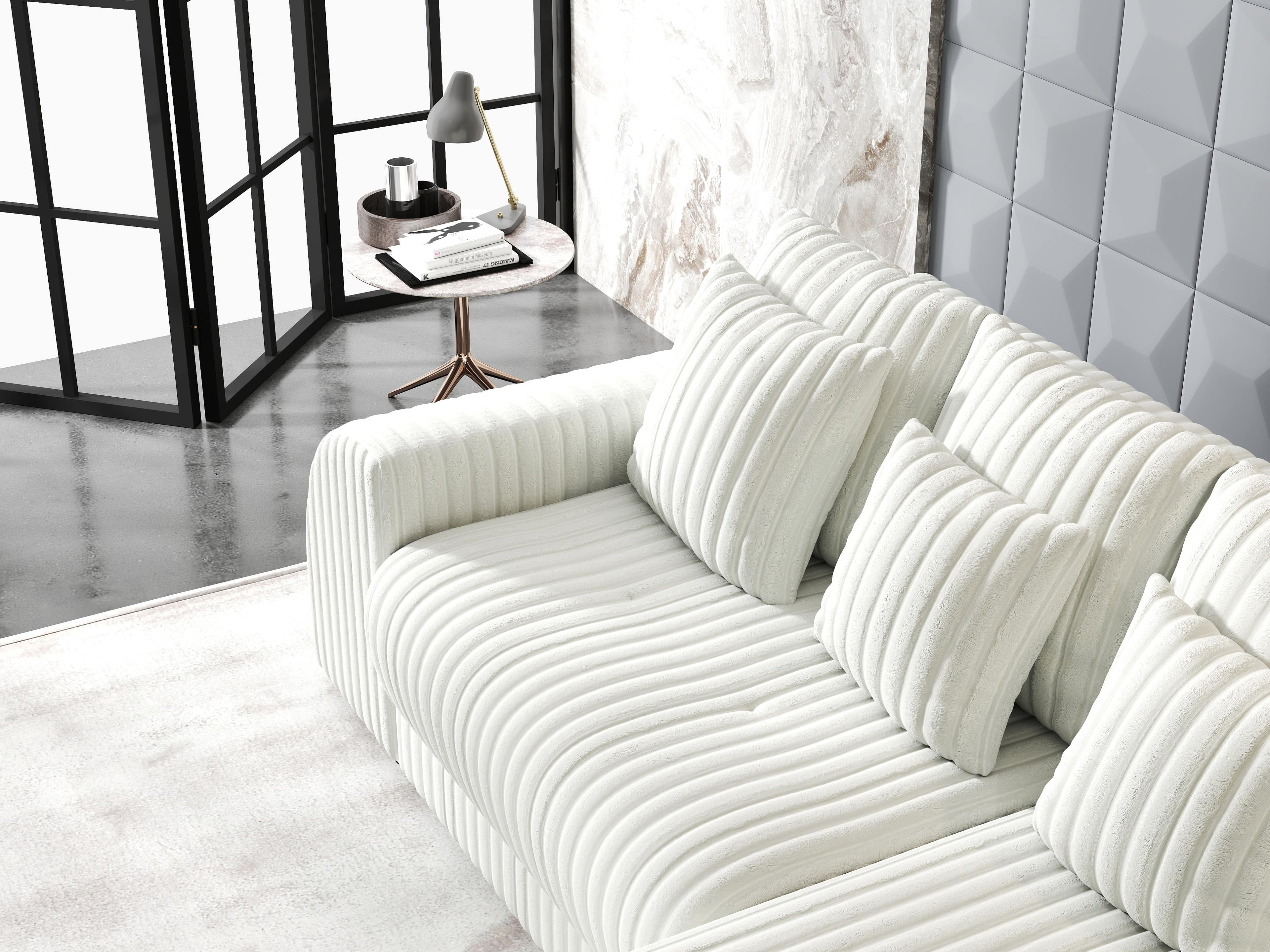 Colțar extensibil dumonde cu ladă de depozitare si sezut confortabil din spuma high-density, Verona Ambience Ivory II 290x185 cm