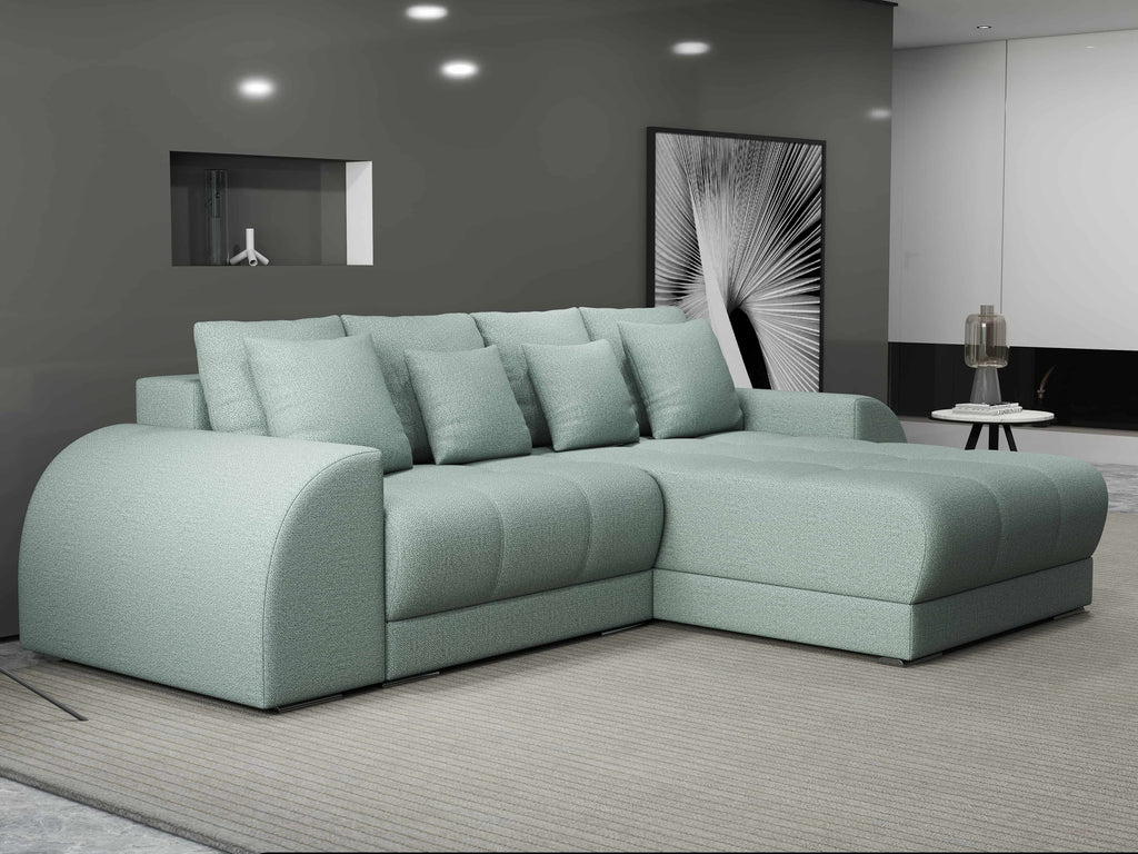 Colțar extensibil dumonde cu ladă de depozitare si sezut confortabil din spuma high-density, Verona Enjoy Mint II 290x185 cm