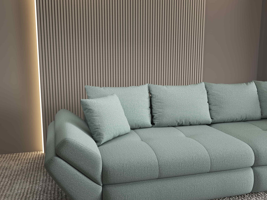 Canapea extensibilă dumonde cu ladă de depozitare si sezut confortabil din spuma high-density, Loana Enjoy Mint 300x100 cm