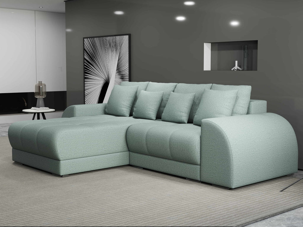 Colțar extensibil dumonde cu ladă de depozitare si sezut confortabil din spuma high-density, Verona Enjoy Mint 290x185 cm