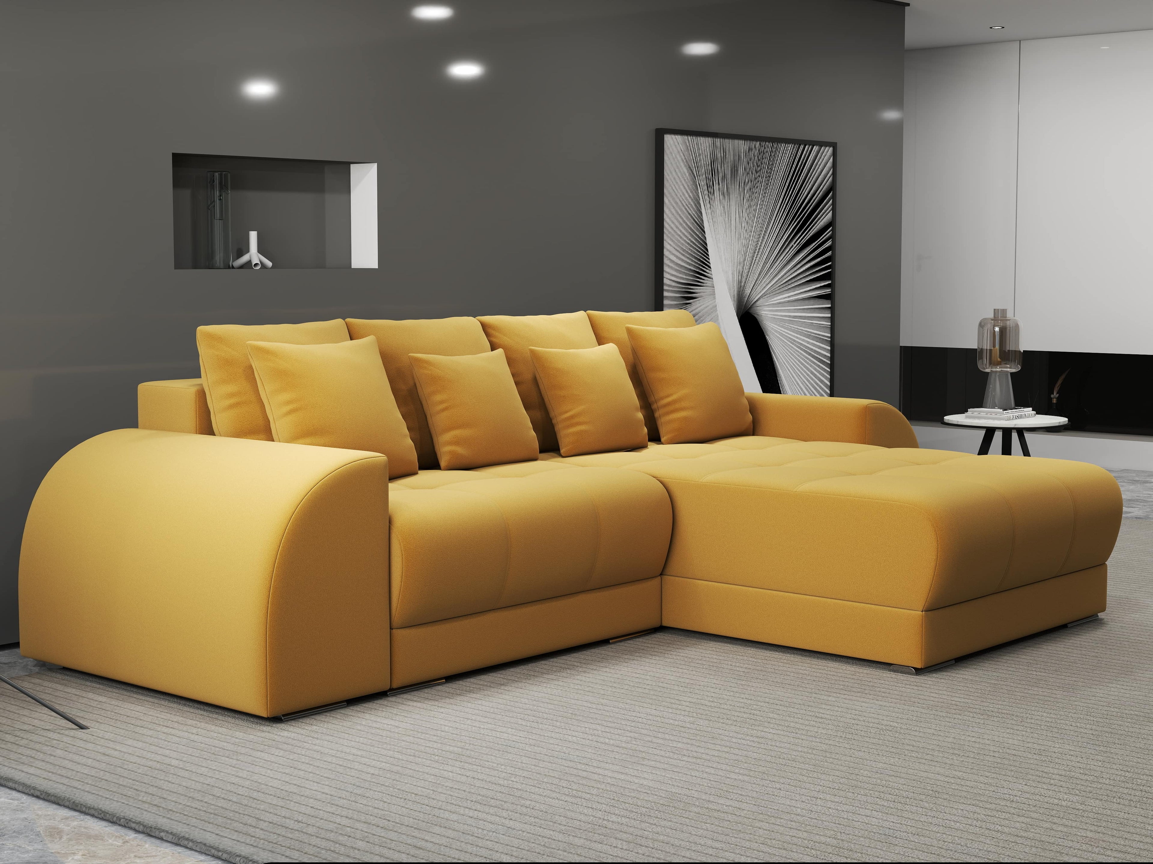 Colțar extensibil dumonde cu ladă de depozitare si sezut confortabil din spuma high-density, Verona Royal Mustar II 290x185 cm