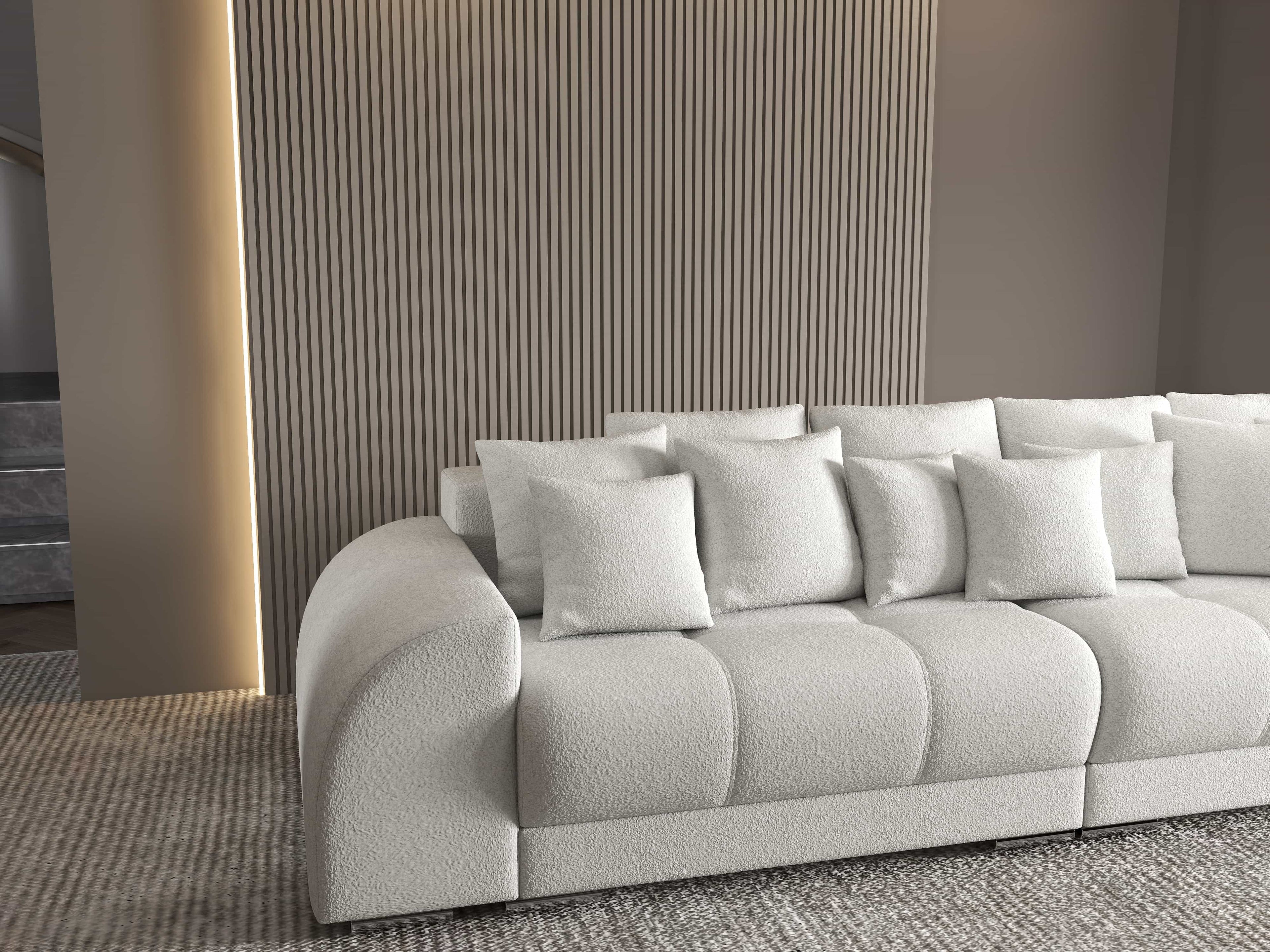 Canapea extensibilă dumonde cu 2 lăzi de depozitare si sezut confortabil din spuma high-density, Verona Euphoria Ivory 310x100 cm
