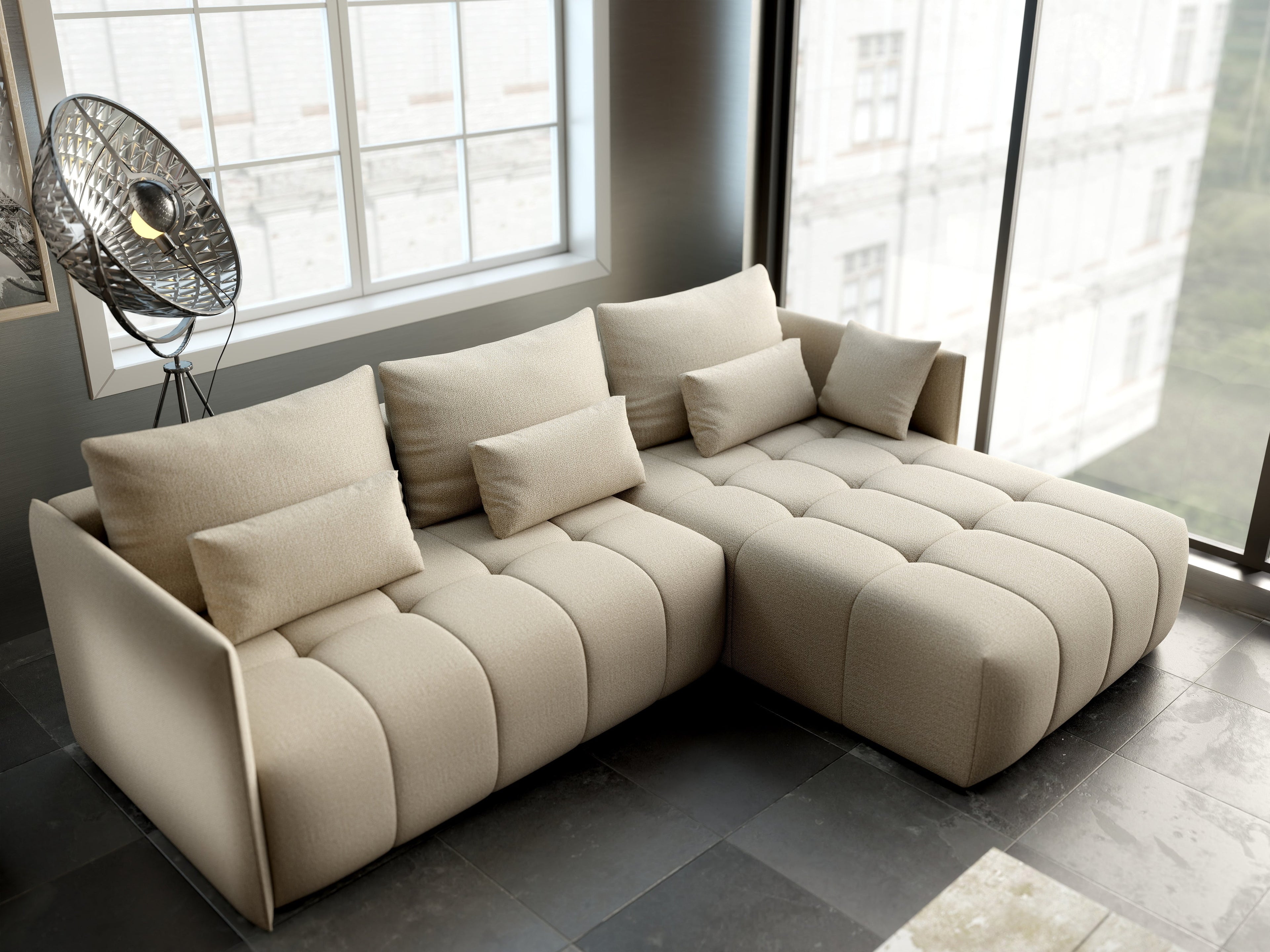 Colțar extensibil dumonde cu ladă de depozitare si sezut confortabil din spuma high-density, Malta Enjoy Camel II 235x185 cm