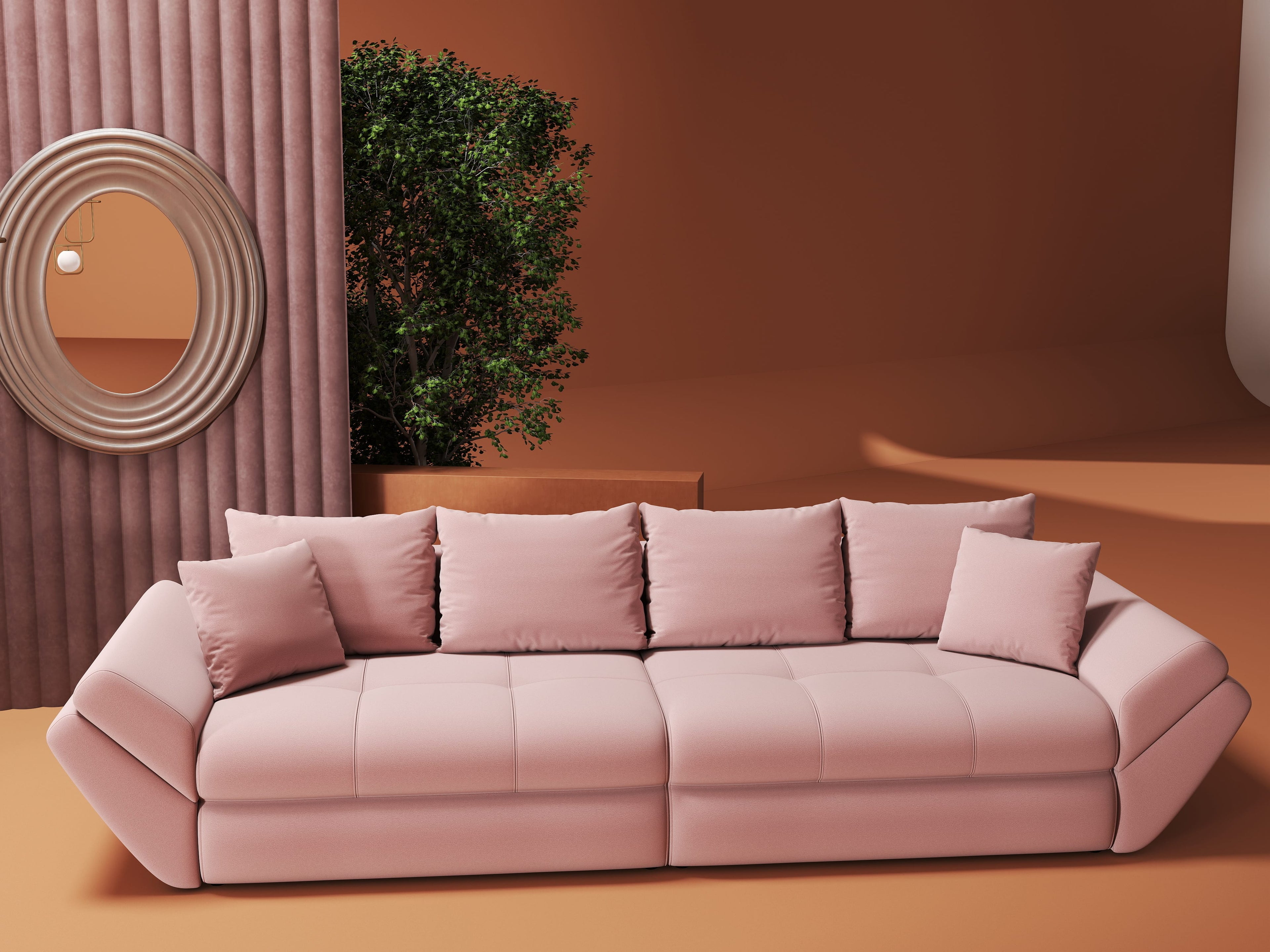 Canapea extensibilă dumonde cu ladă de depozitare si sezut confortabil din spuma high-density, Loana Royal Roz 300x100 cm