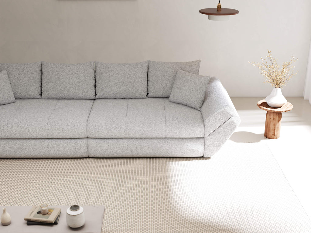 Canapea extensibilă dumonde cu ladă de depozitare si sezut confortabil din spuma high-density, Loana Euphoria Dove 300x100 cm
