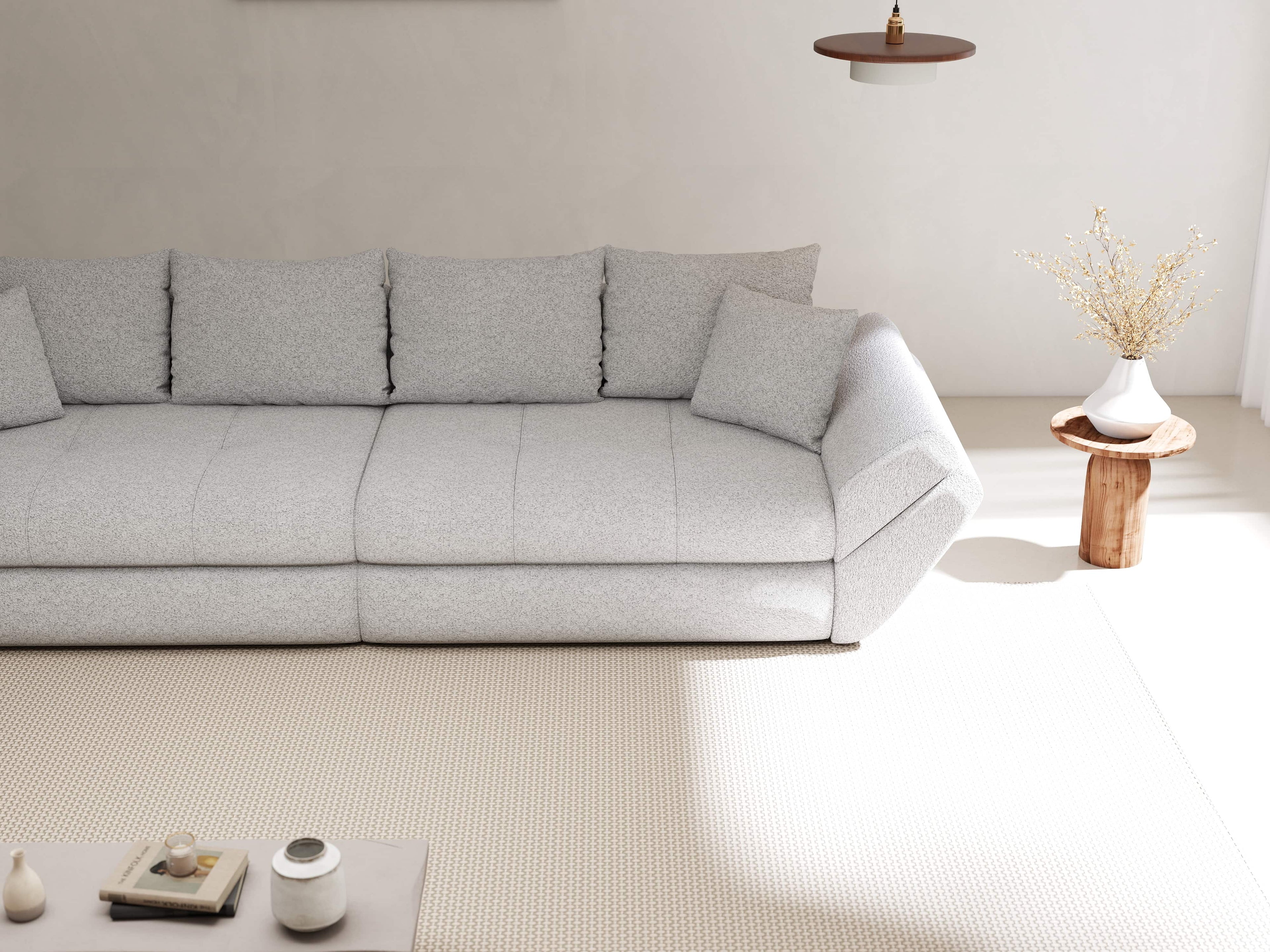 Canapea extensibilă dumonde cu ladă de depozitare si sezut confortabil din spuma high-density, Loana Euphoria Dove 300x100 cm
