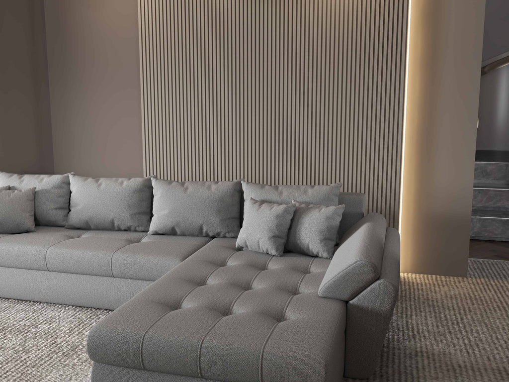 Colțar extensibil dumonde cu ladă de depozitare si sezut confortabil din spuma high-density, Loana XL Enjoy Gri II 335x185 cm
