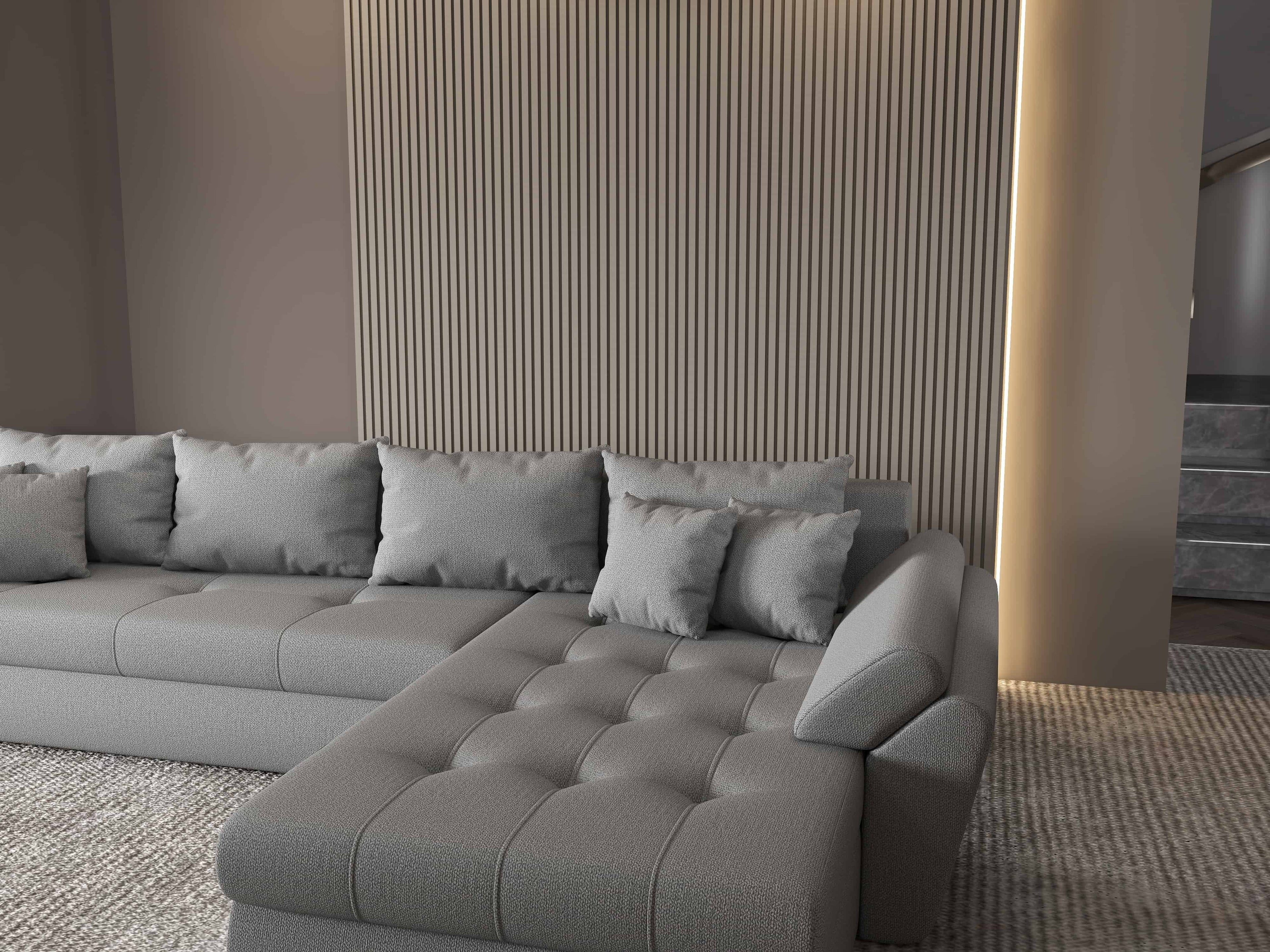 Colțar extensibil dumonde cu ladă de depozitare si sezut confortabil din spuma high-density, Loana XL Enjoy Gri II 335x185 cm