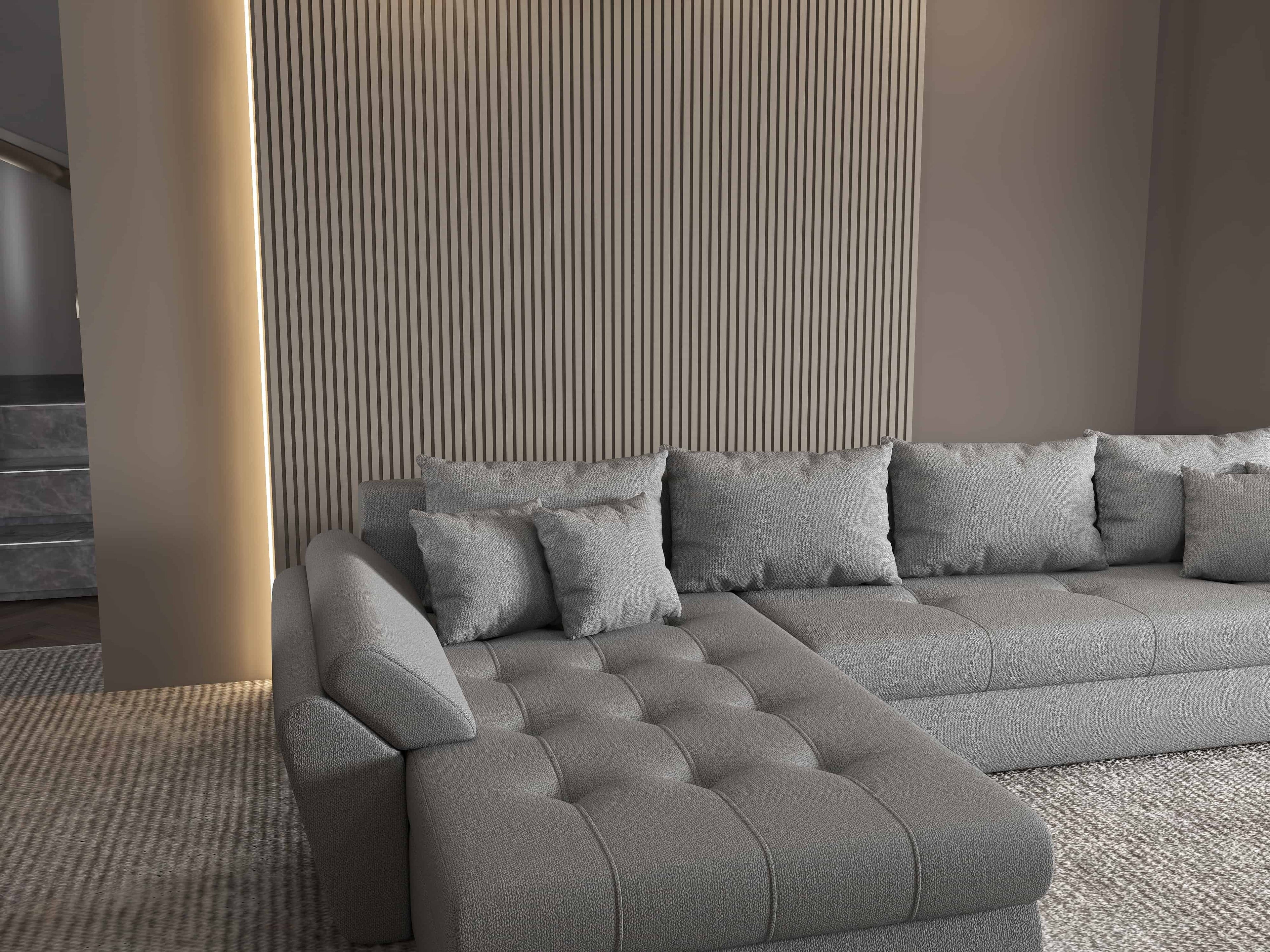 Colțar extensibil dumonde cu ladă de depozitare si sezut confortabil din spuma high-density, Loana XL Enjoy Gri 335x185 cm