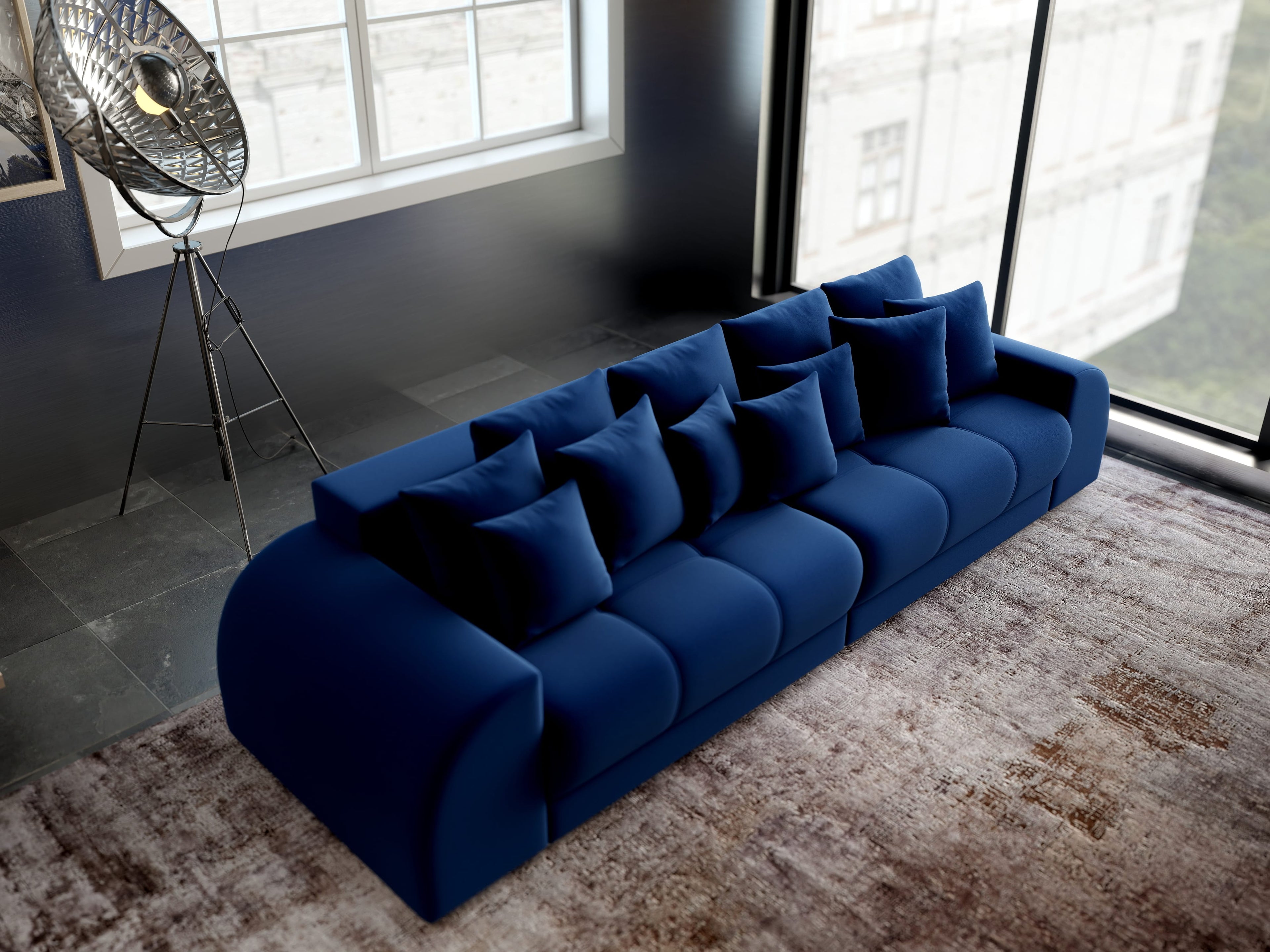 Canapea extensibilă dumonde cu 2 lăzi de depozitare si sezut confortabil din spuma high-density, Verona Royal Blue 310x100 cm
