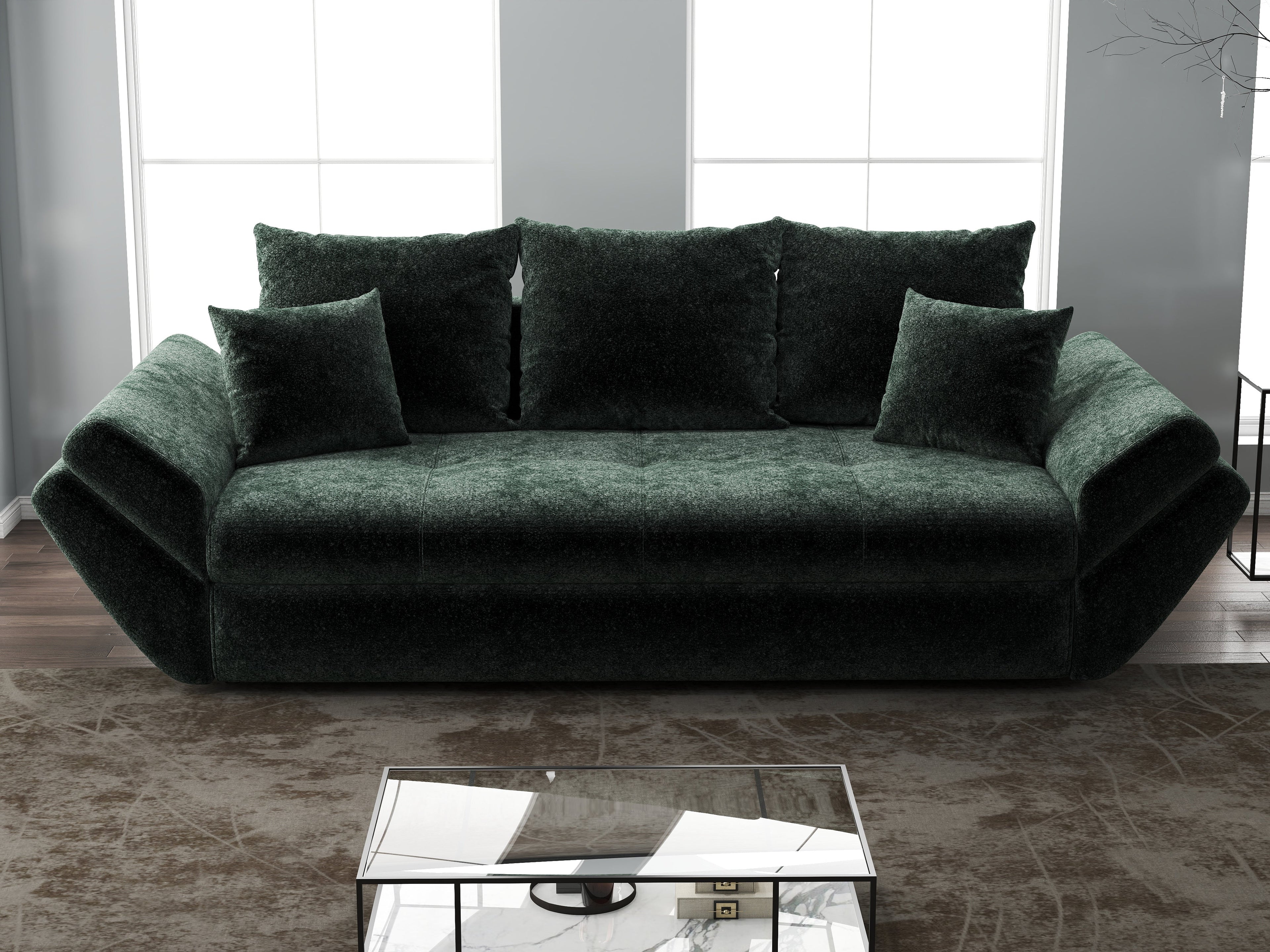Canapea extensibilă dumonde cu ladă de depozitare si sezut confortabil din spuma high-density, Loana Euphoria Verde 250x100 cm