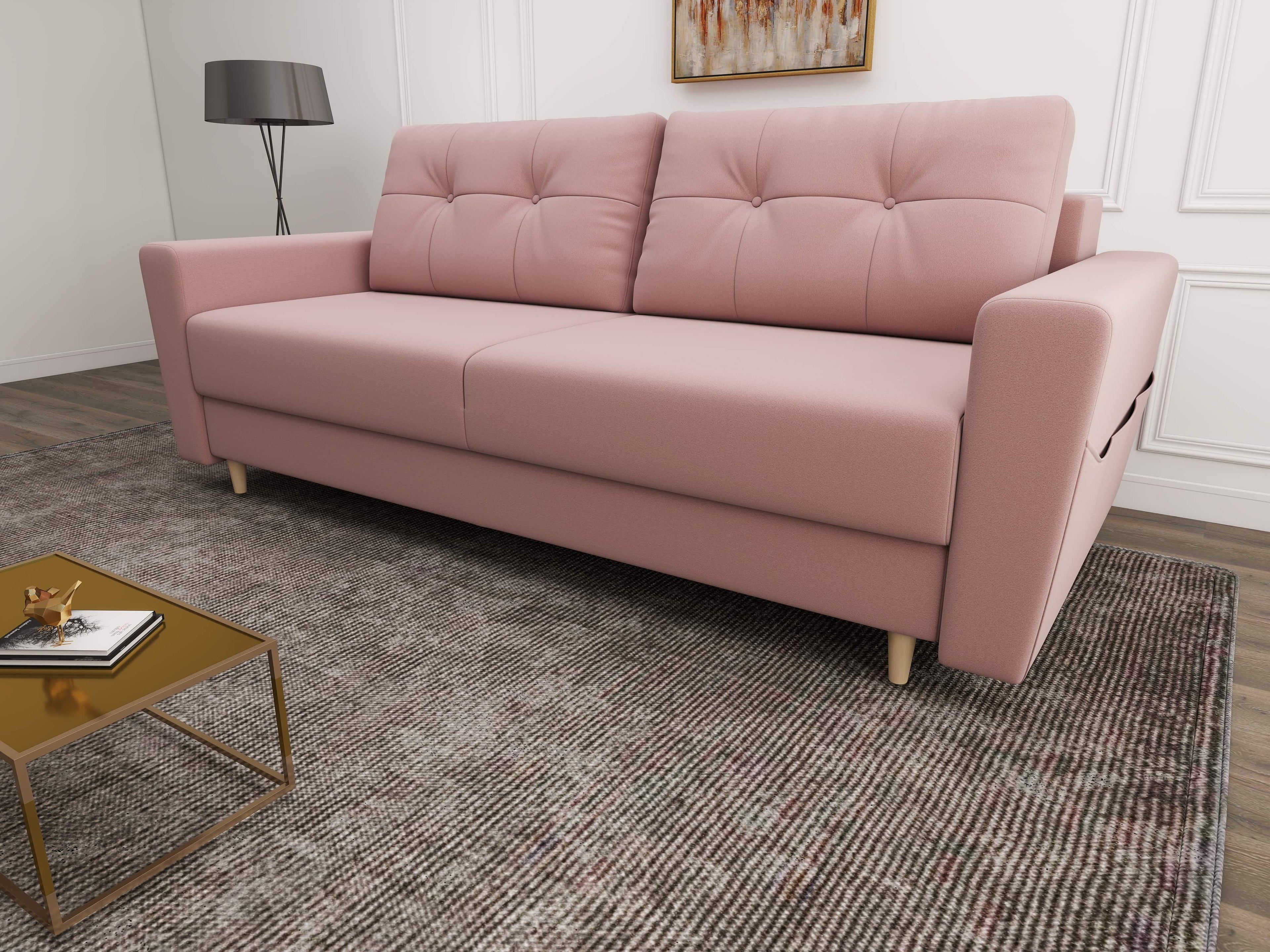 Canapea extensibilă dumonde cu ladă de depozitare si sezut confortabil din spuma high-density, Summer Royal Roz 225x100 cm
