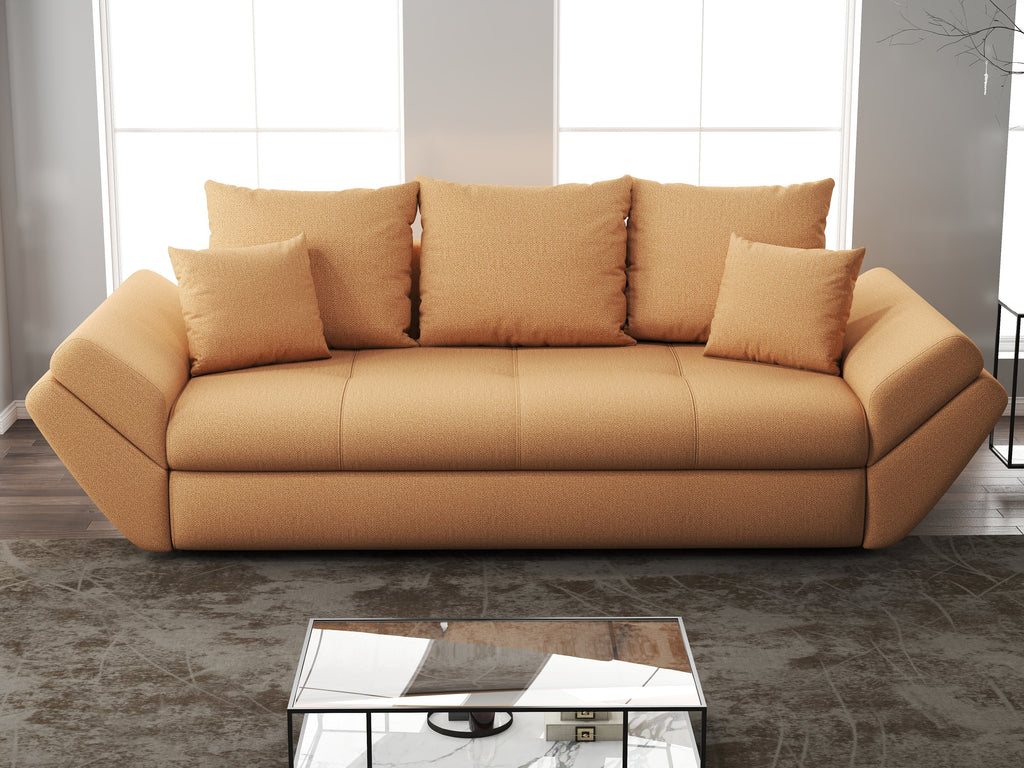 Canapea extensibilă dumonde cu ladă de depozitare si sezut confortabil din spuma high-density, Loana Enjoy Mango 250x100 cm