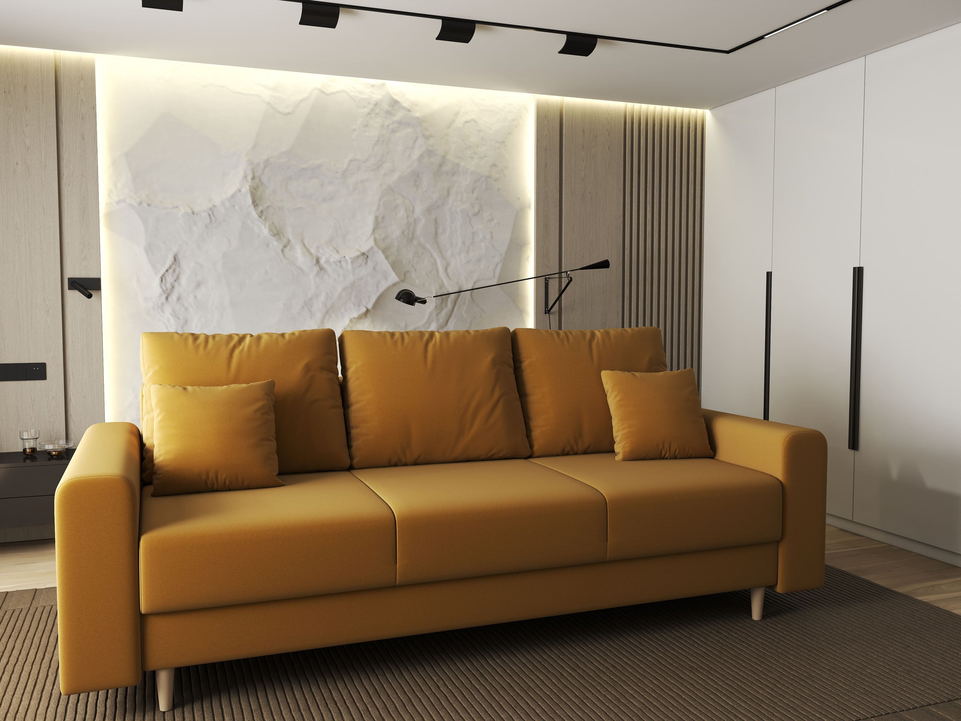 Canapea extensibilă dumonde cu ladă de depozitare si sezut confortabil din spuma high-density, Kronos Royal Mustar 210x100 cm