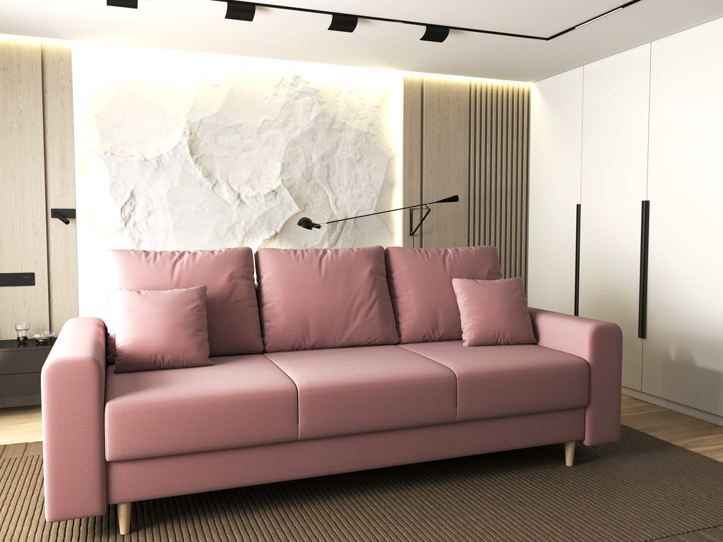 Canapea extensibilă dumonde cu ladă de depozitare si sezut confortabil din spuma high-density, Kronos Royal Roz 210x100 cm