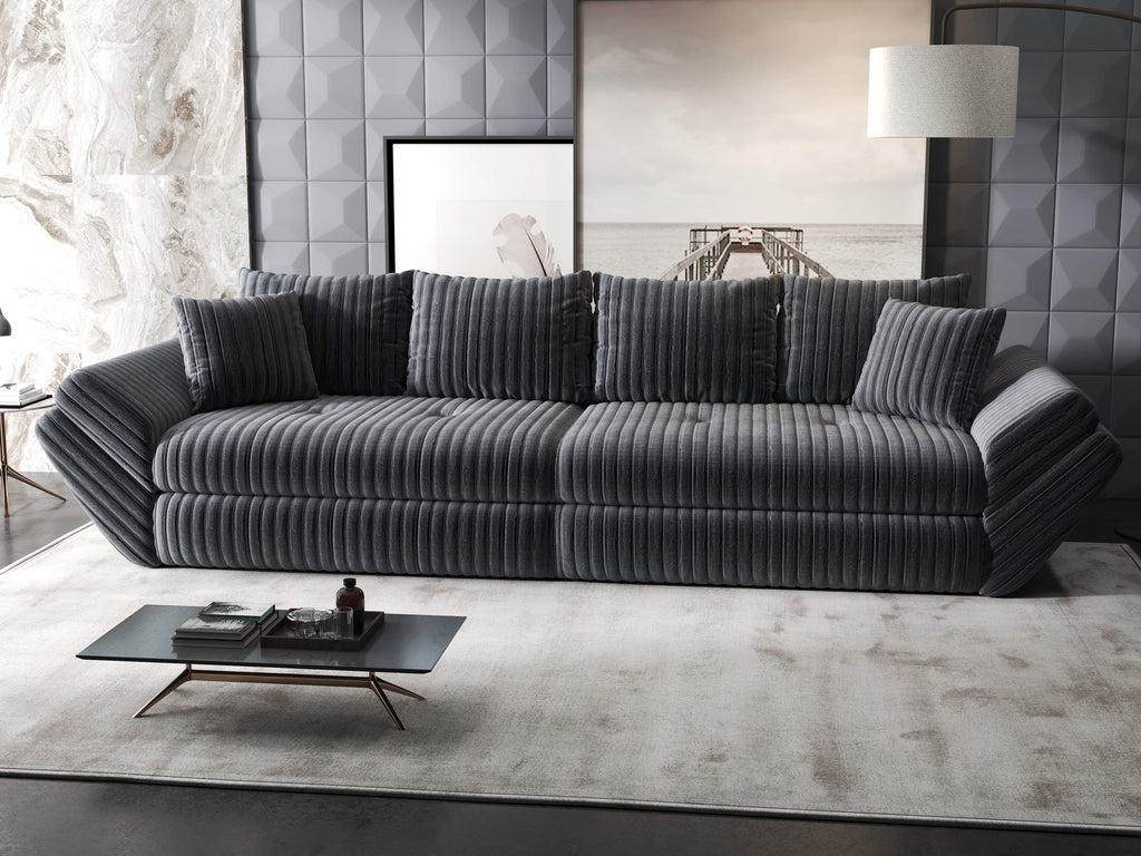 Canapea extensibilă dumonde cu ladă de depozitare si sezut confortabil din spuma high-density, Loana Ambience Gri 300x100 cm