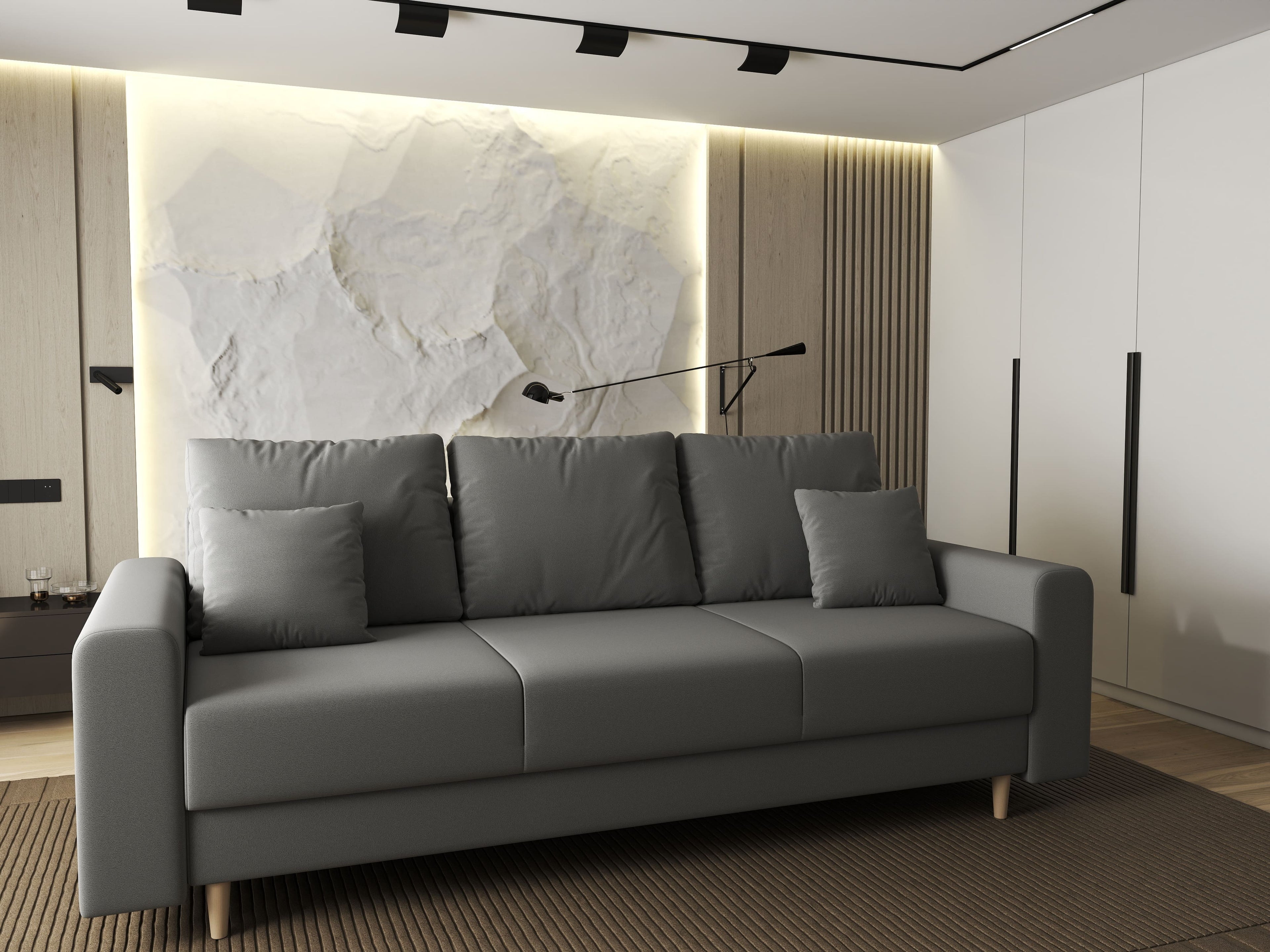 Canapea extensibilă dumonde cu ladă de depozitare si sezut confortabil din spuma high-density, Kronos Royal Gri 210x100 cm