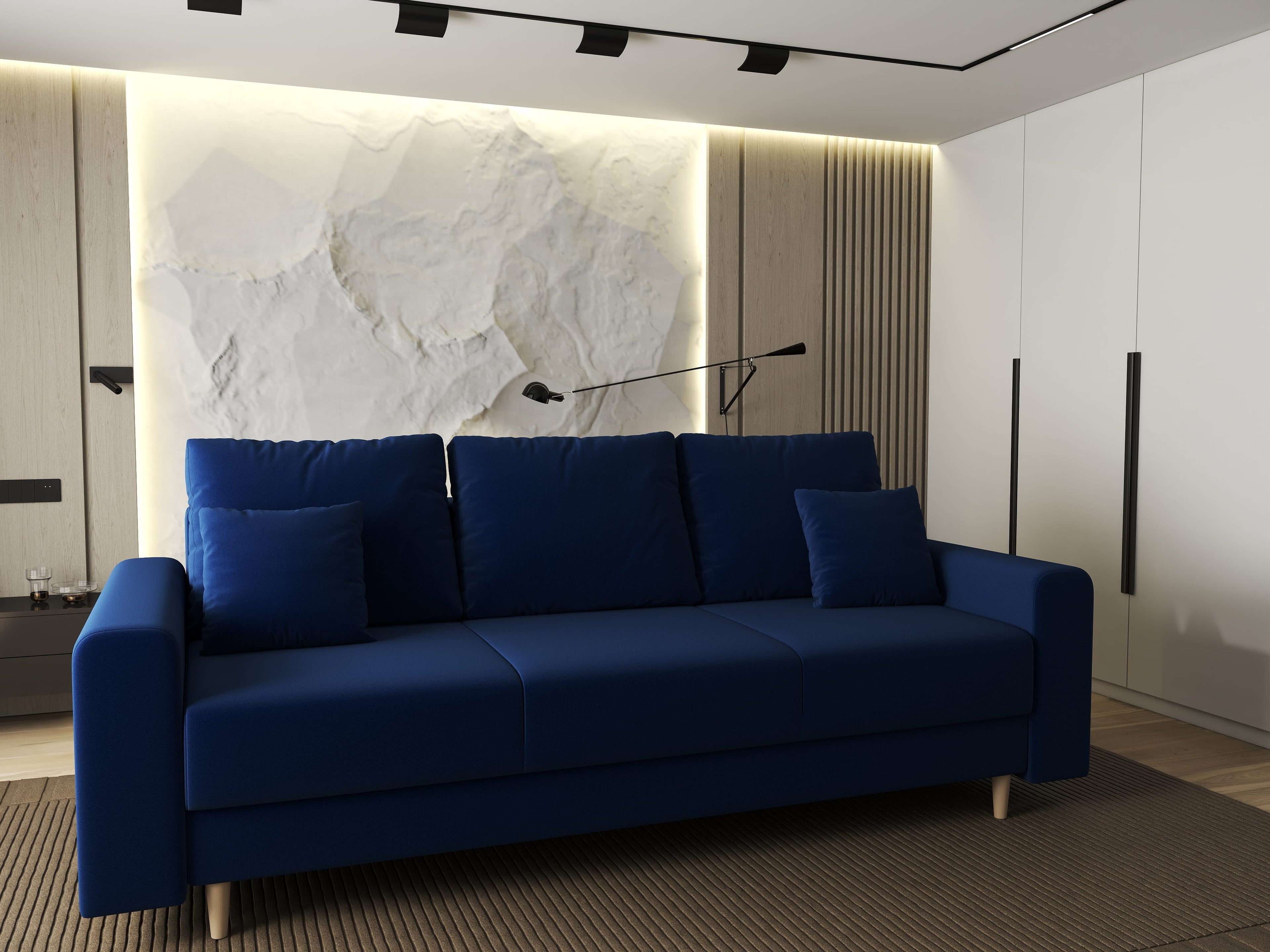 Canapea extensibilă dumonde cu ladă de depozitare si sezut confortabil din spuma high-density, Kronos Royal Albastru 210x100 cm