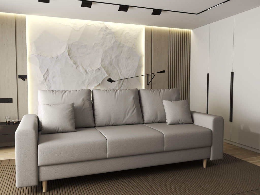 Canapea extensibilă dumonde cu ladă de depozitare si sezut confortabil din spuma high-density, Kronos Enjoy Bej 210x100 cm