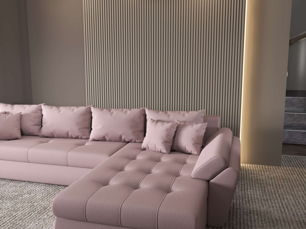 Colțar extensibil dumonde cu ladă de depozitare si sezut confortabil din spuma high-density, Loana XL Enjoy Flamingo II 335x185 cm