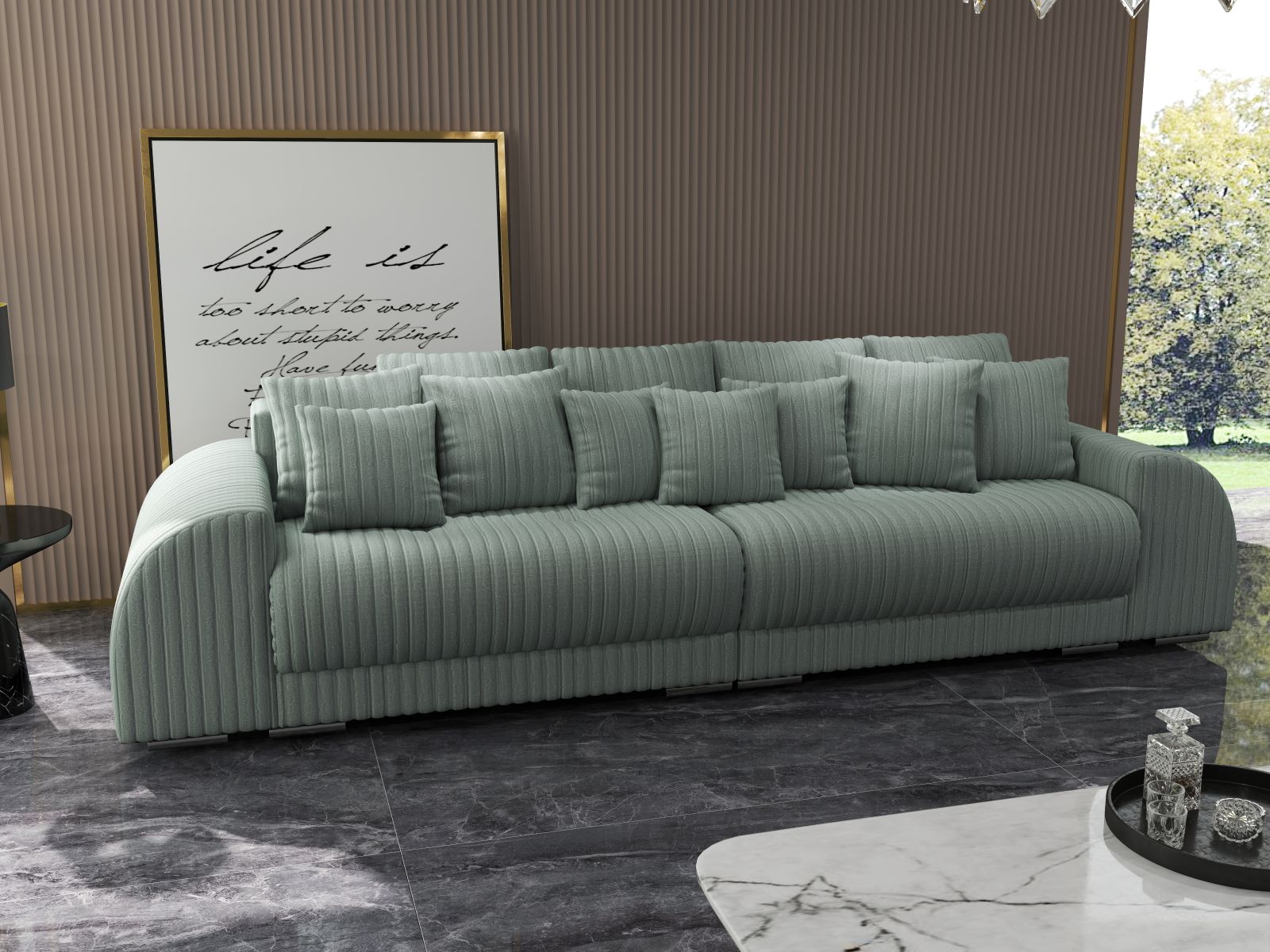 Canapea extensibilă dumonde cu 2 lăzi de depozitare si sezut confortabil din spuma high-density, Verona Ambience Mint 310x100 cm