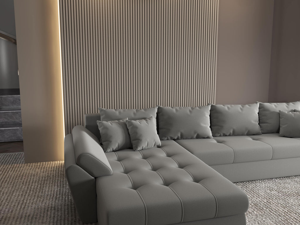Colțar extensibil dumonde cu ladă de depozitare si sezut confortabil din spuma high-density, Loana XL Royal Gri 335x185 cm