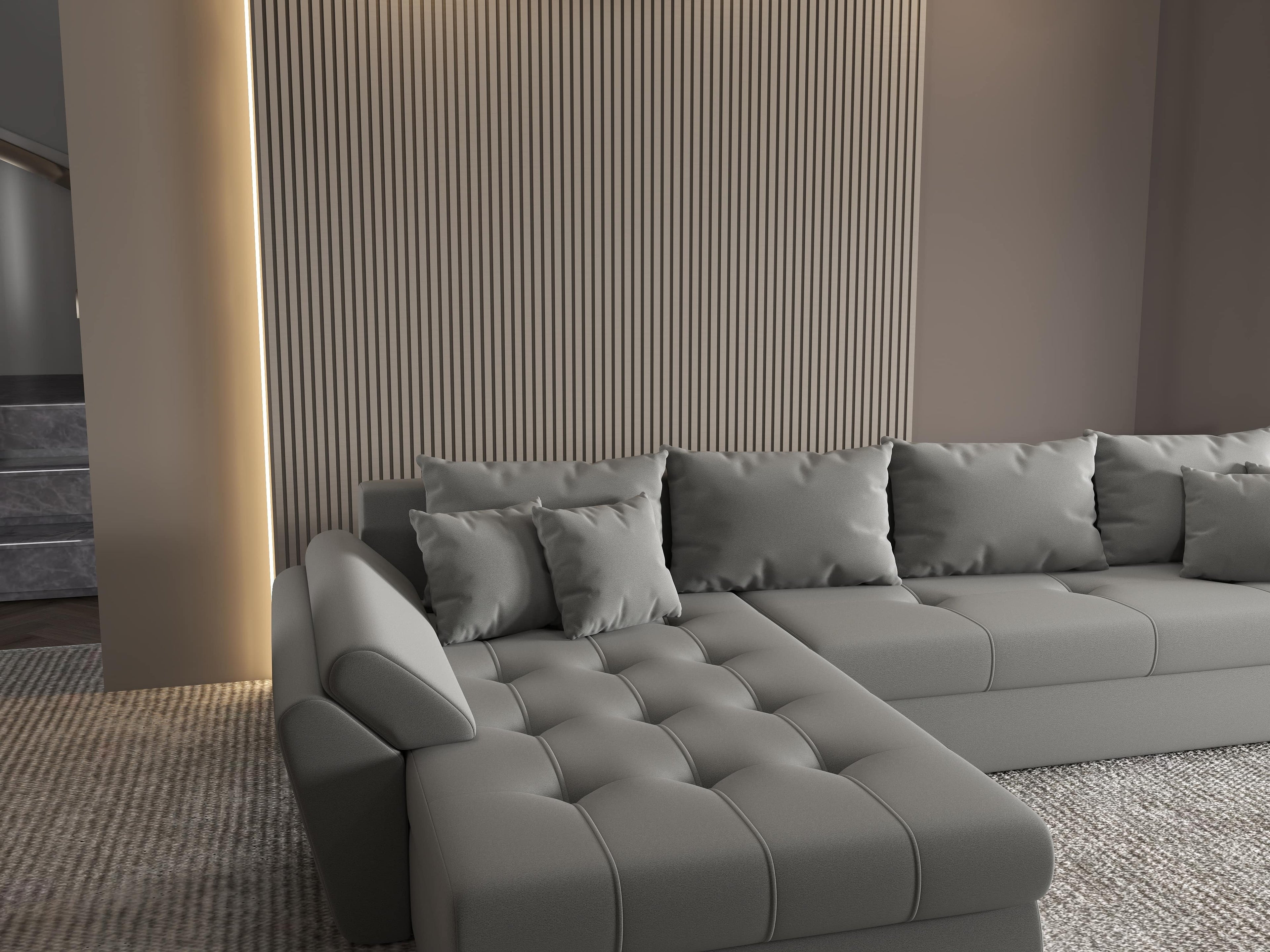 Colțar extensibil dumonde cu ladă de depozitare si sezut confortabil din spuma high-density, Loana XL Royal Gri 335x185 cm
