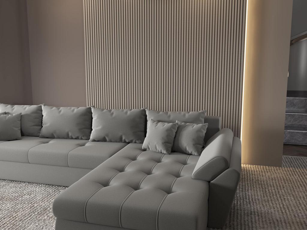 Colțar extensibil dumonde cu ladă de depozitare si sezut confortabil din spuma high-density, Loana XL Royal Gri II 335x185 cm