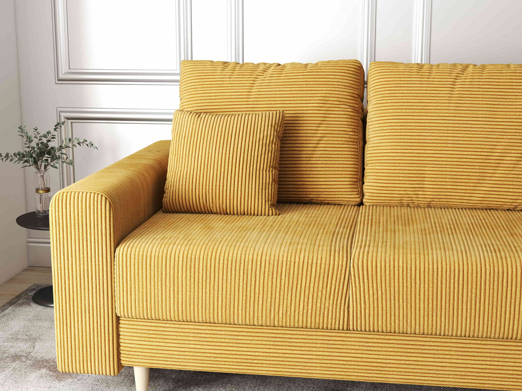 Canapea extensibilă dumonde cu ladă de depozitare si sezut confortabil din spuma high-density, Kronos Zoom Mustar 210x100 cm