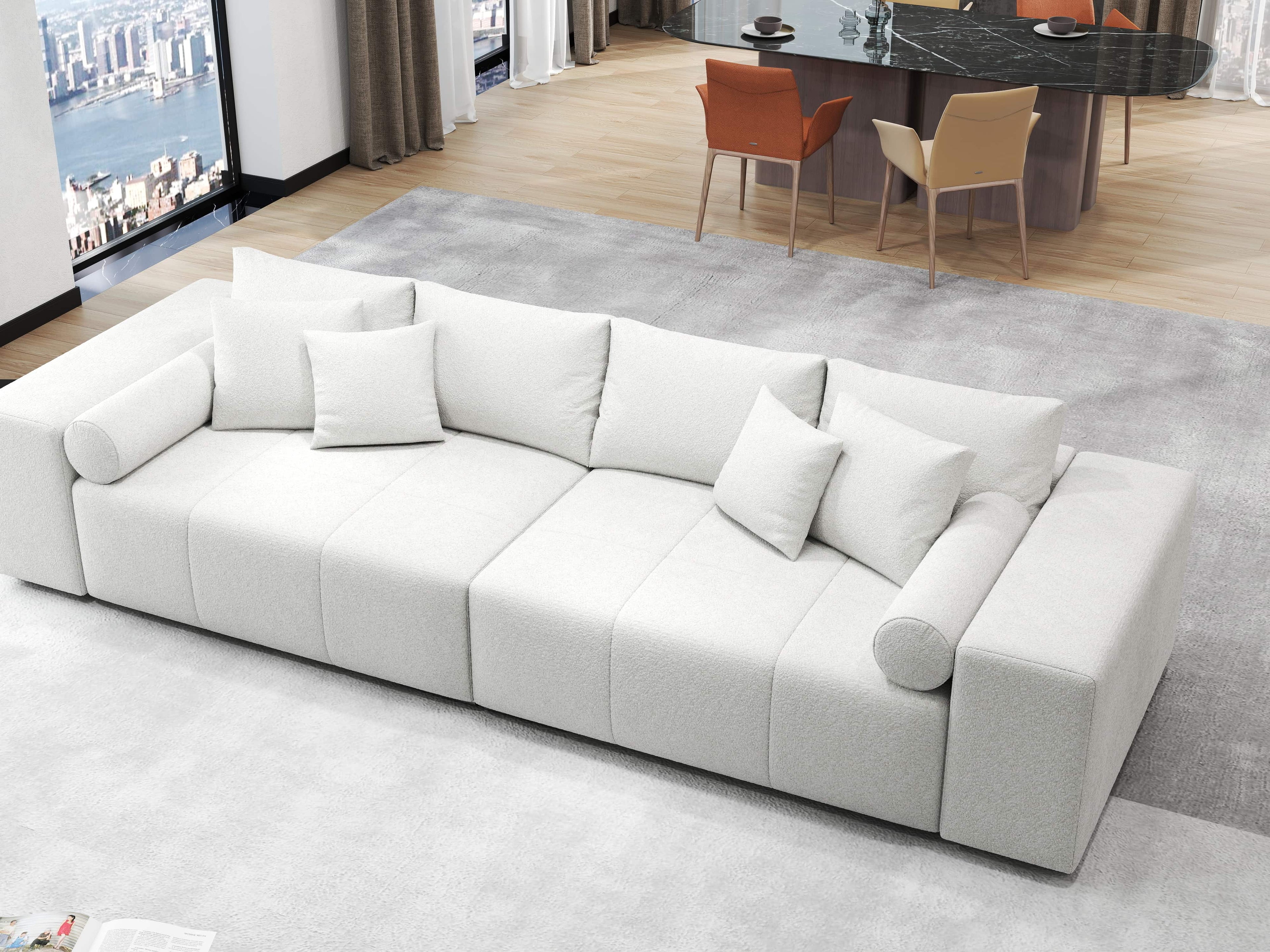 Canapea extensibilă dumonde cu ladă de depozitare si sezut confortabil din spuma high-density, Marbela Euphoria Ivory XXL 295x100 cm