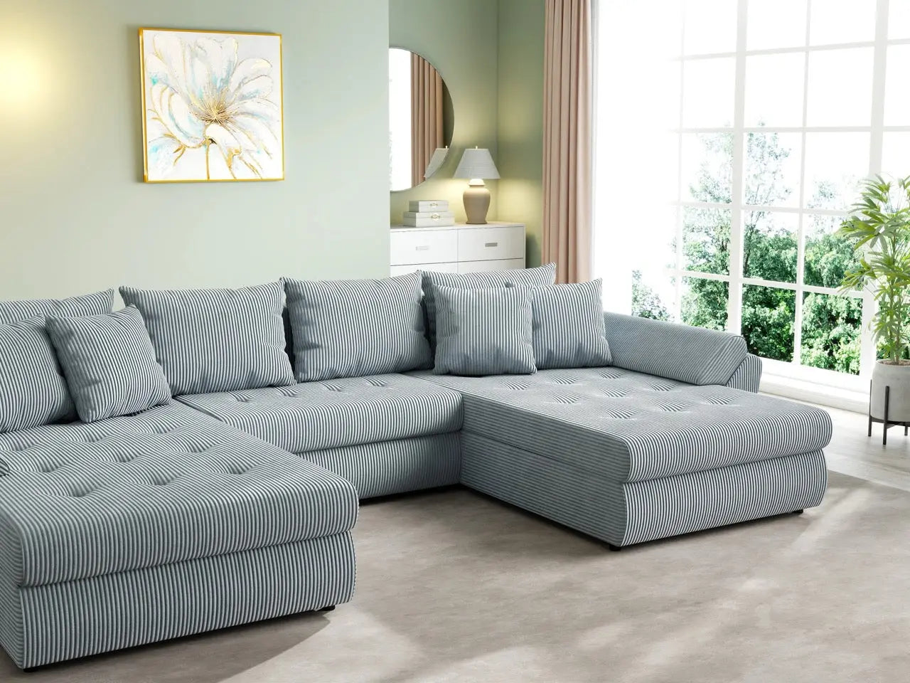 Colțar extensibil dumonde cu ladă de depozitare si sezut confortabil din spuma high-density, Loana U Zoom Grey 355x185 cm