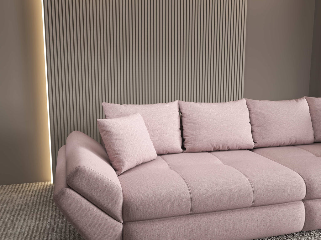 Canapea extensibilă dumonde cu ladă de depozitare si sezut confortabil din spuma high-density, Loana Enjoy Roz 300x100 cm