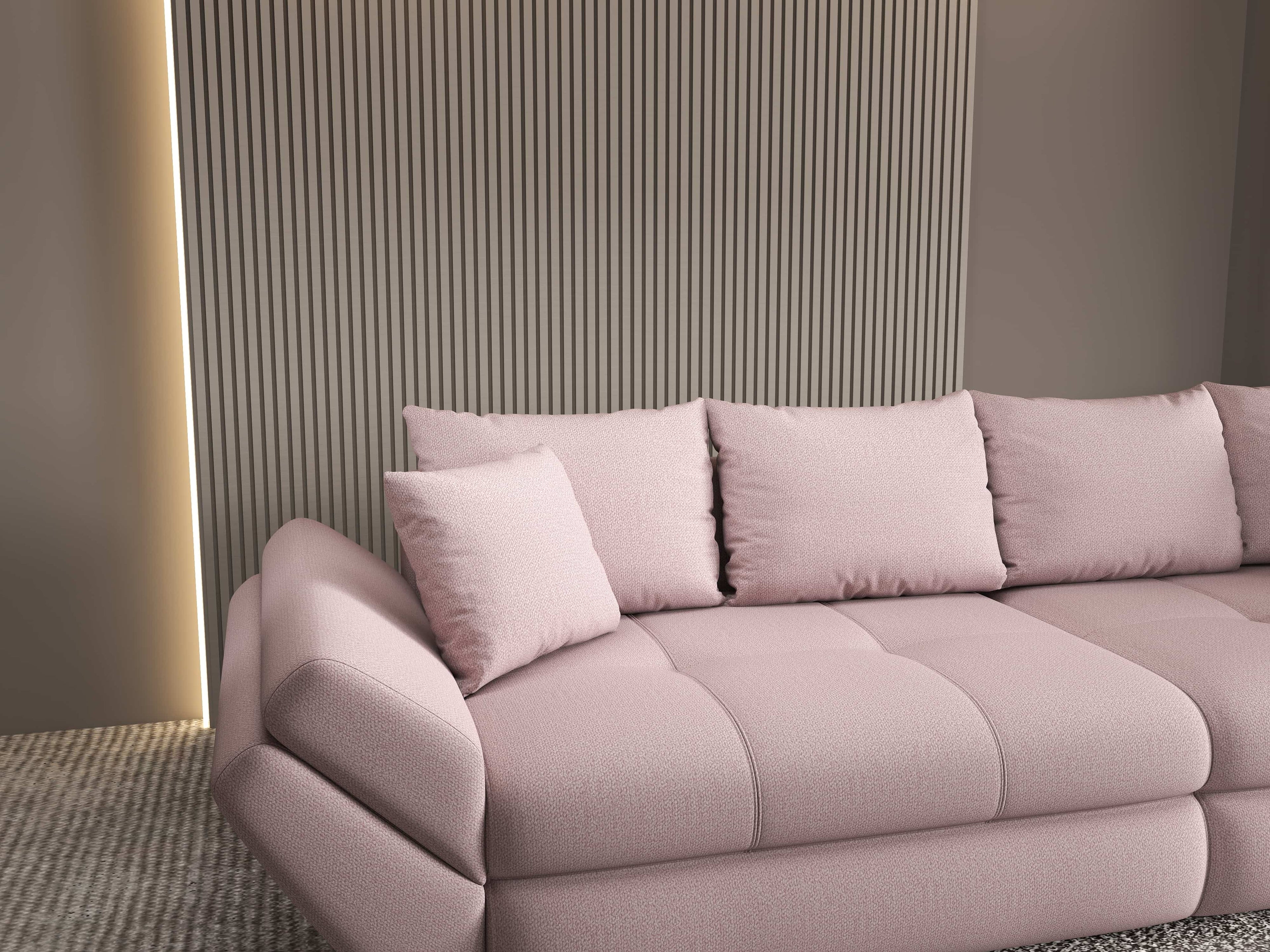 Canapea extensibilă dumonde cu ladă de depozitare si sezut confortabil din spuma high-density, Loana Enjoy Roz 300x100 cm