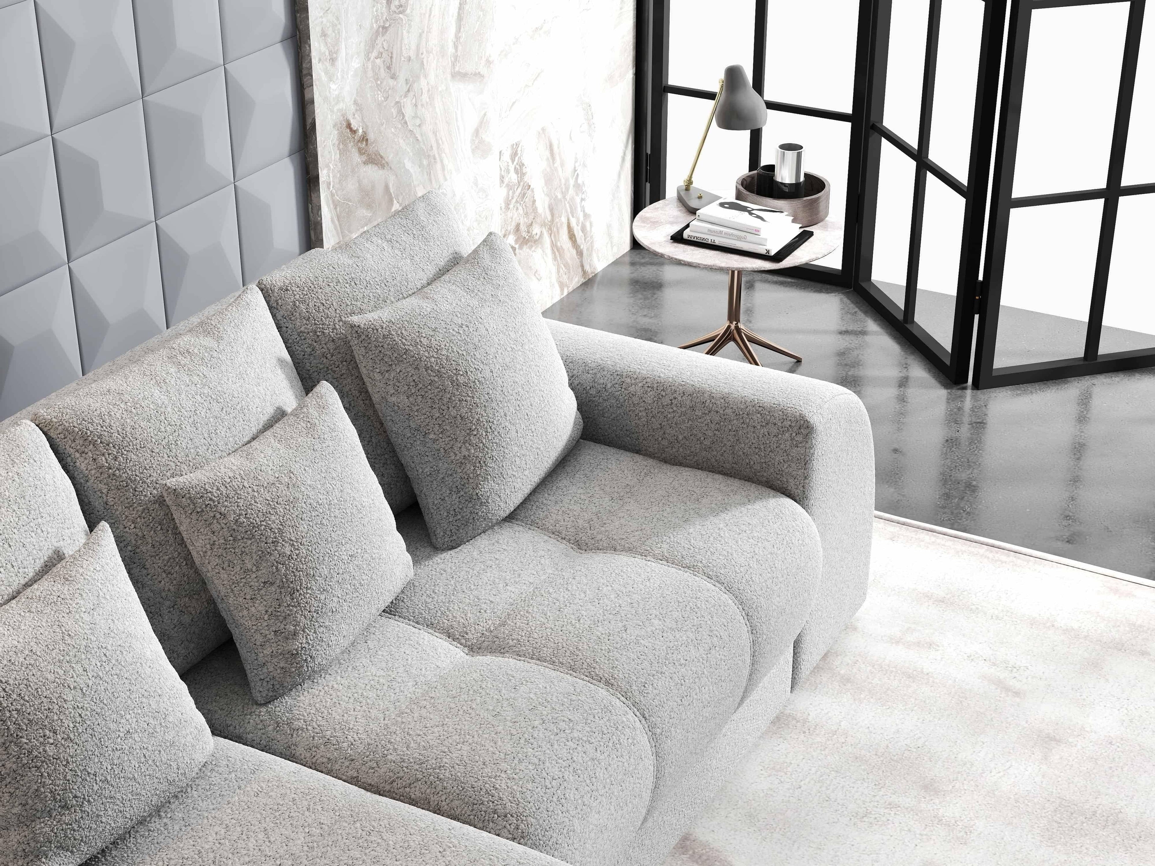 Colțar extensibil dumonde cu ladă de depozitare si sezut confortabil din spuma high-density, Verona Euphoria Dove 290x185 cm