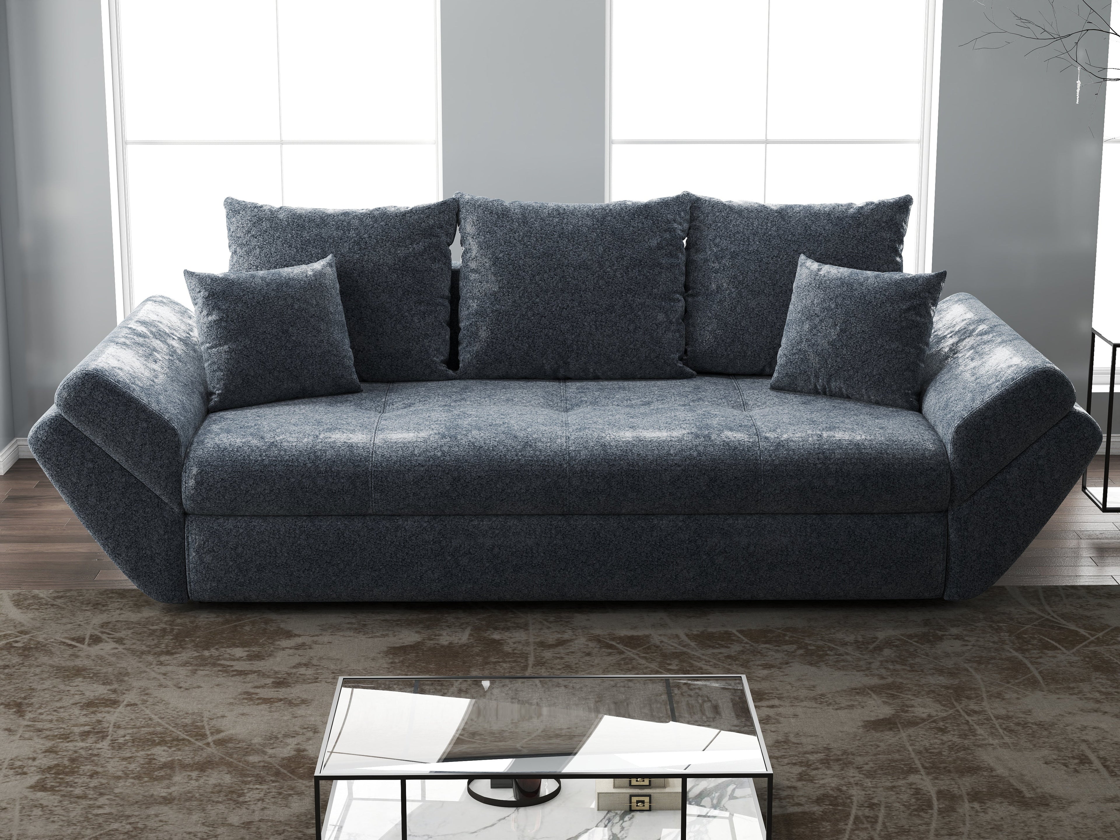 Canapea extensibilă dumonde cu ladă de depozitare si sezut confortabil din spuma high-density, Loana Euphoria Grafit 250x100 cm