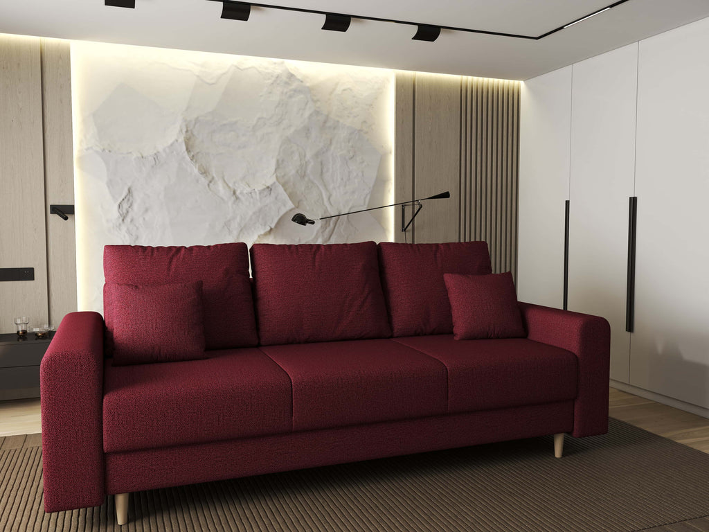 Canapea extensibilă dumonde cu ladă de depozitare si sezut confortabil din spuma high-density, Kronos Enjoy Rosu 210x100 cm